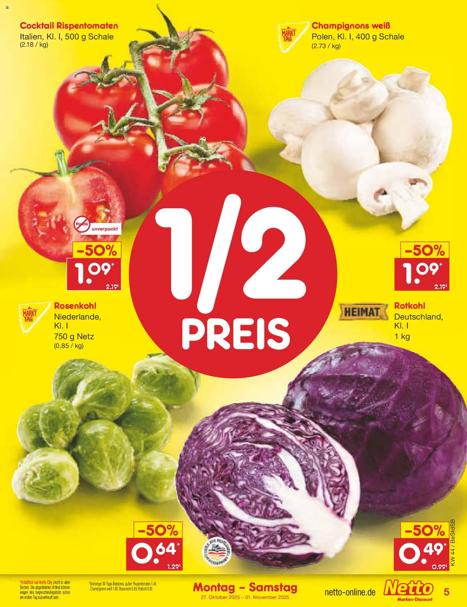 Netto Marken-Discount Prospekt 	 – gültig ab 27.10.2025 | Seite: 5 | Produkte: Rotkohl, Champignons