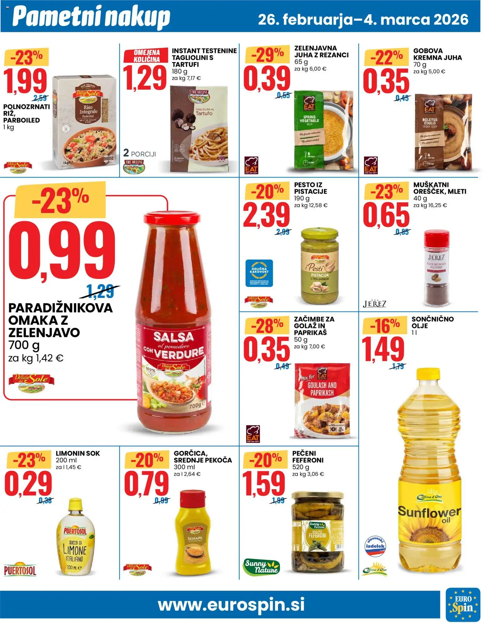 Novi Eurospin katalog ponudbe – veljaven od 26.02.2026 | Stran: 11 | Izdelki: Rezanci, Juha, Pesto, Sok