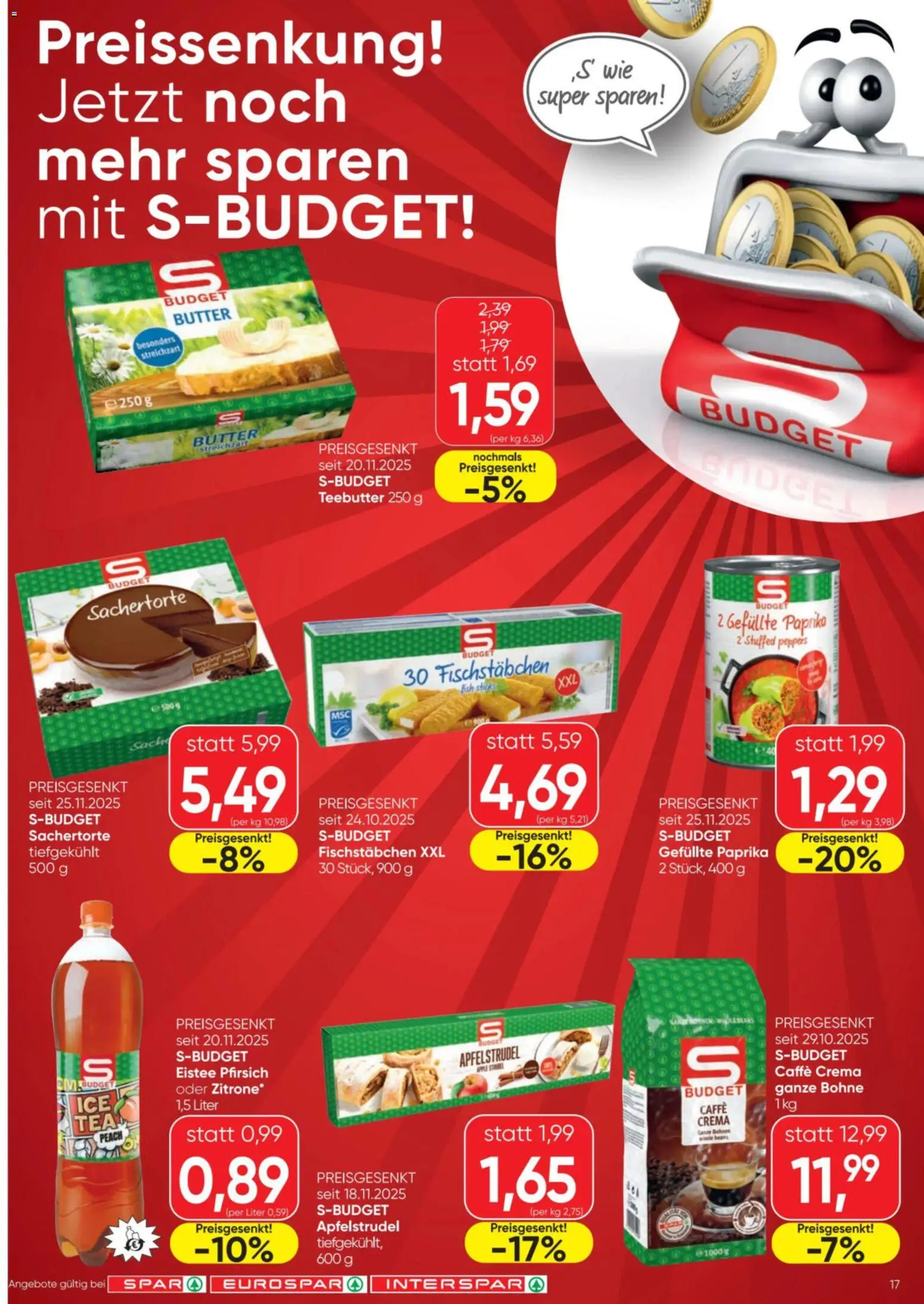 Spar Flugblatt gültig ab 04.12.2025 | Seite: 17 | Produkte: Pfirsich, Butter