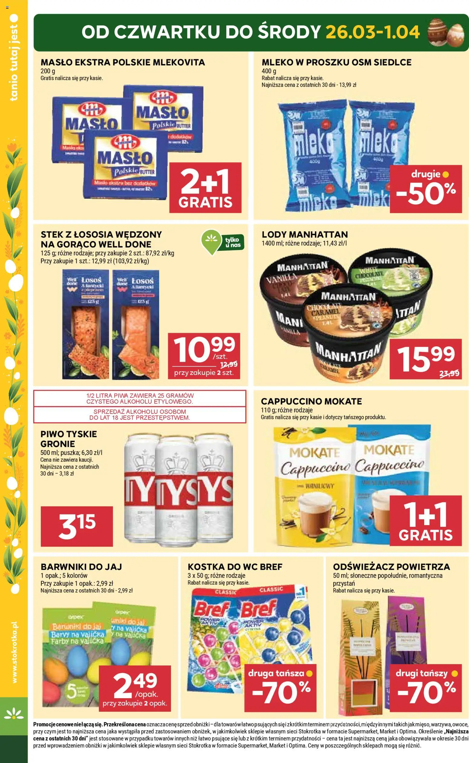 Stokrotka gazetka - Market od 26.03.2026 | Strona: 4 | Produkty: Masło Polskie, Odświeżacz powietrza, Piwo, Lody