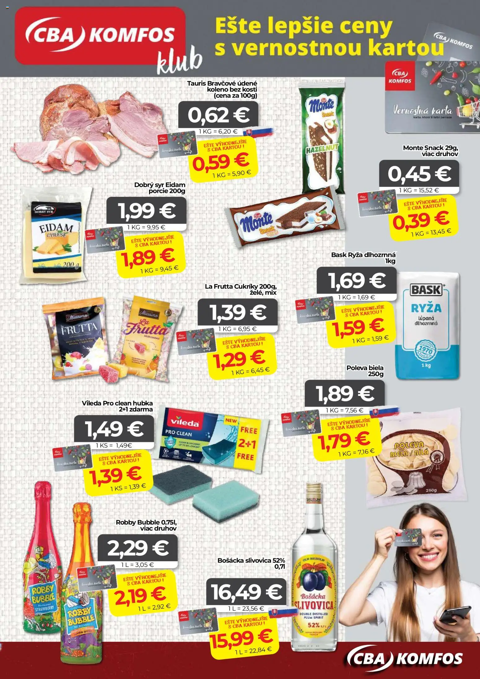 Nové CBA Komfos akcie – leták je platný od 20.11.2025 | Strana: 15 | Produkty: Syr, Ryža, Slivovica, Cukríky