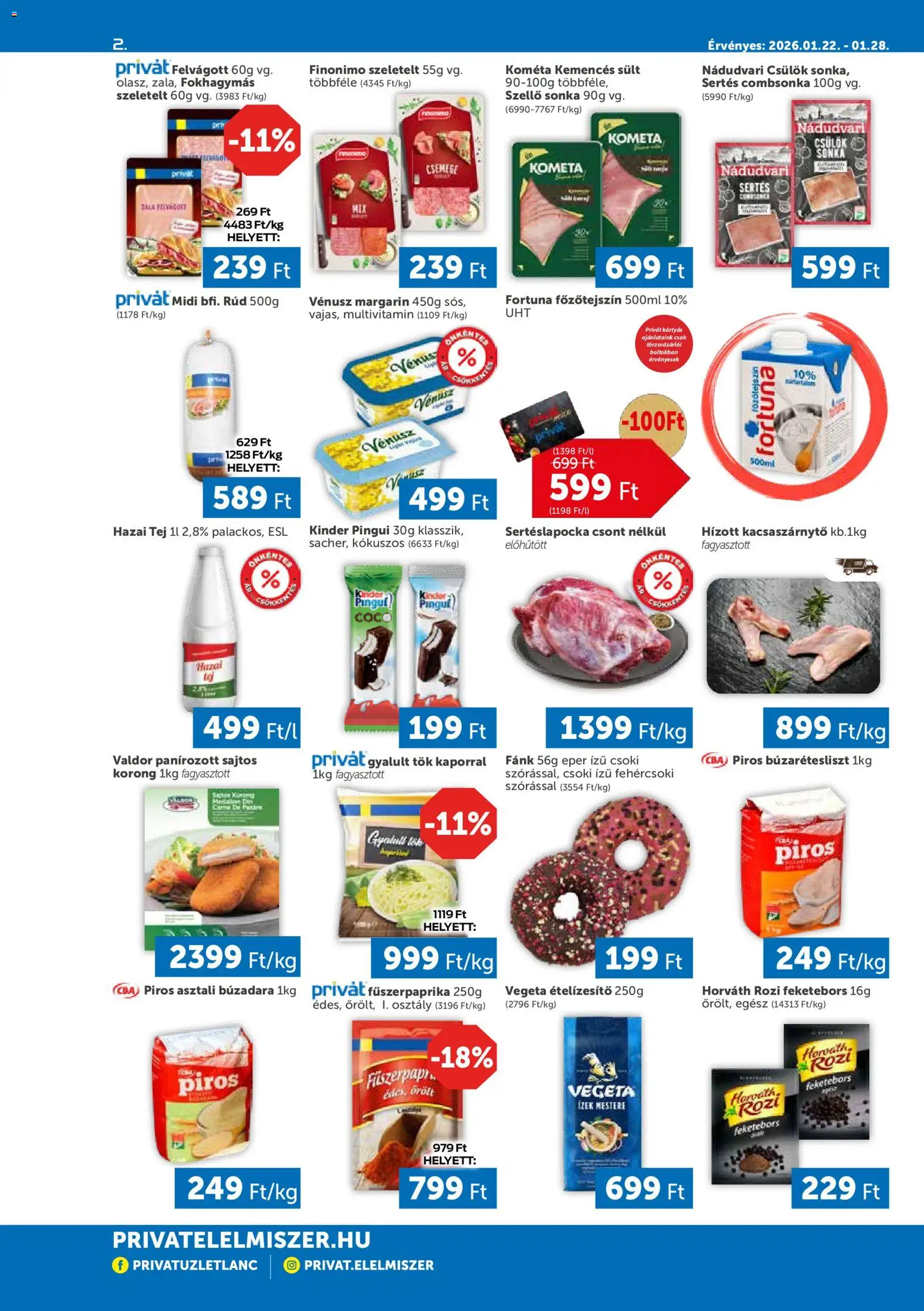 PRIVÁT akciós ujság - amely érvényes a következő dátumtól: 22.01.2026 | Oldal: 2 | Termékek: Fánk, Tej, Eper, Combsonka