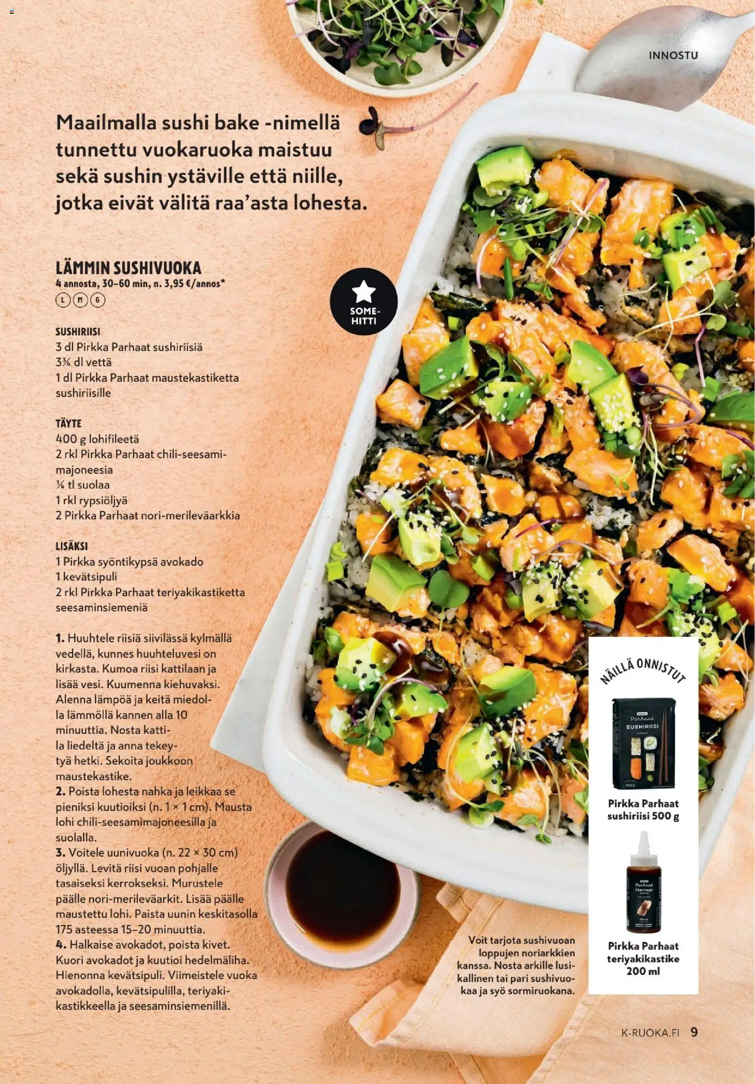 K-Citymarket - K-Ruoka – voimassa 25.03.2026 alkaen | Sivu: 9 | Tuotteet: Lohi, Avokado, Sushi, Riisi