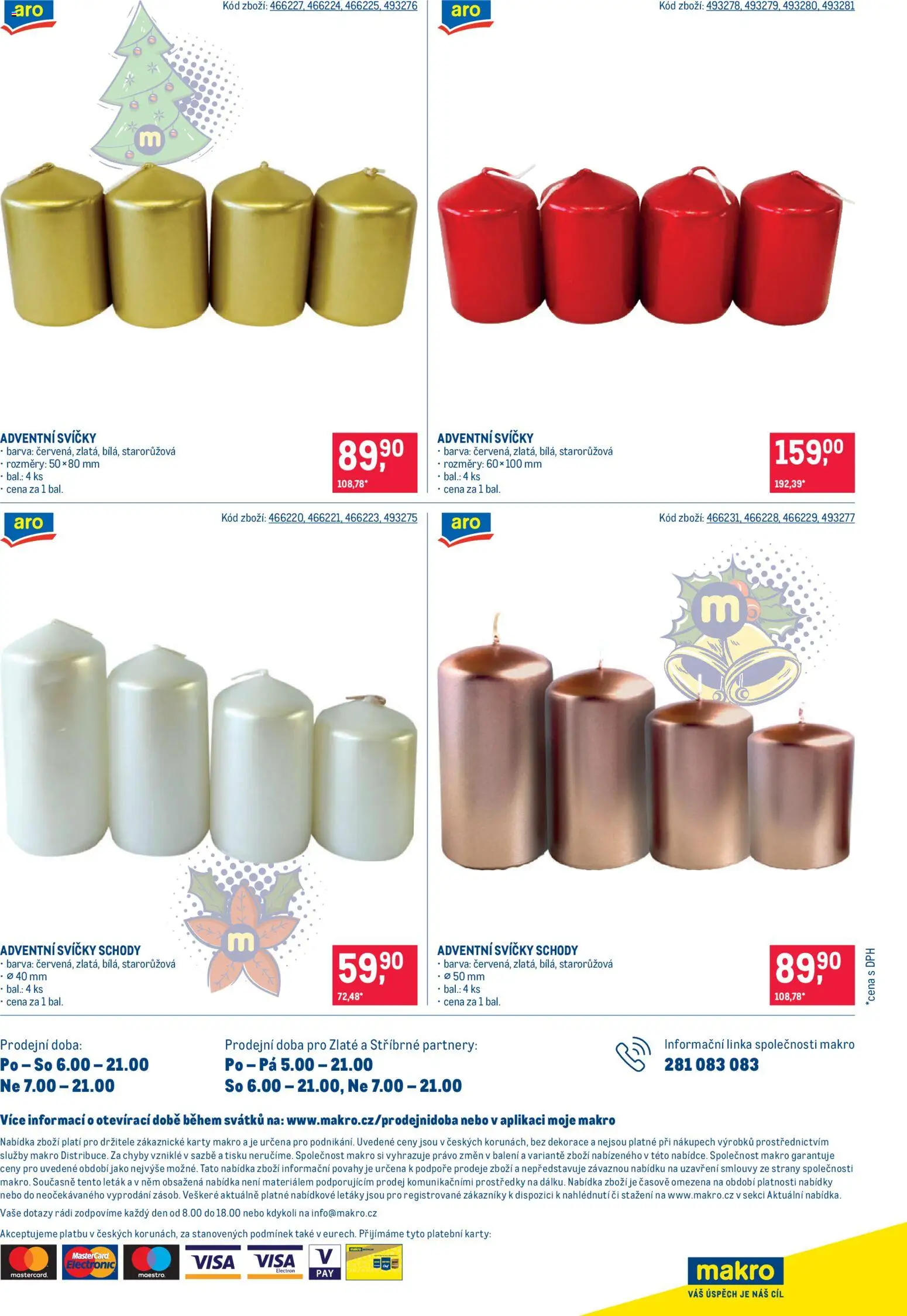 Makro leták - Dekorace od 22.10.2025 | Strana: 16 | Produkty: Adventní svíčky, Svíčky, Karty, Dekorace