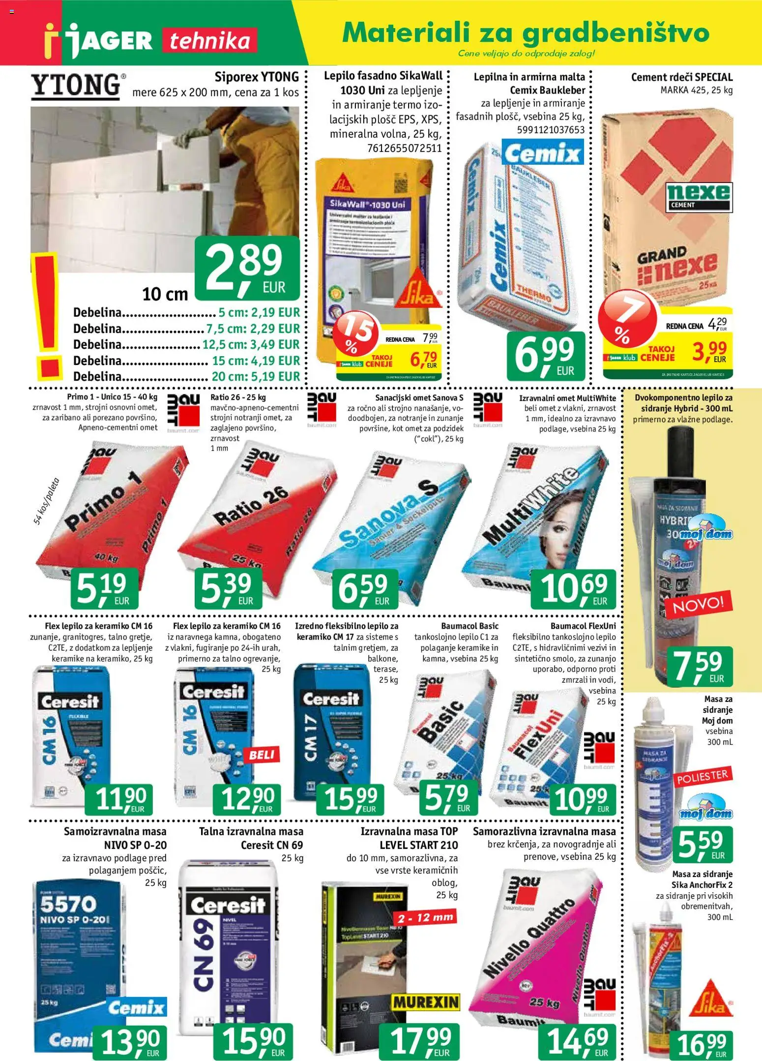 Novi Jager katalog ponudbe – veljaven od 14.01.2026 | Stran: 5 | Izdelki: Kos, Lepilo, Cement