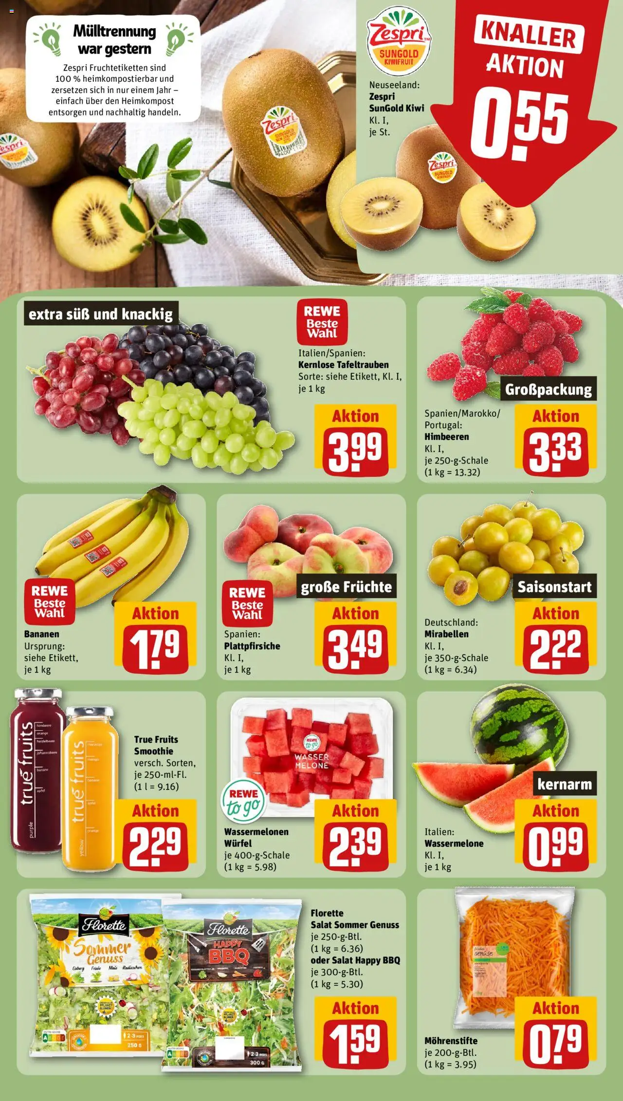 Rewe Prospekt 	 - gültig ab dem 11.08.2025 | Seite: 6 | Produkte: Himbeeren, Wasser, Melone, Kiwi