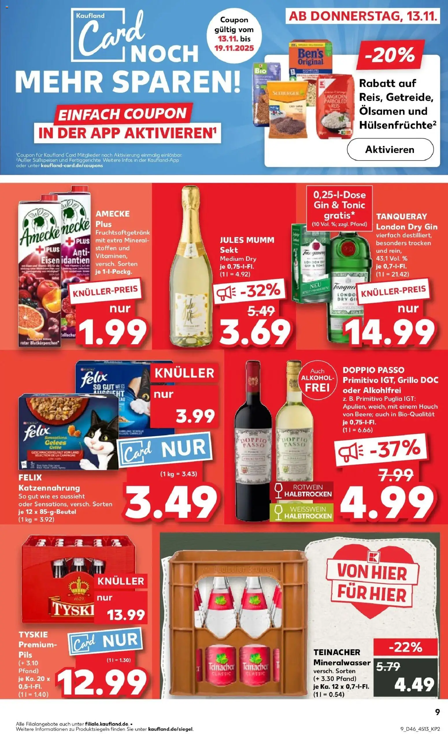 Kaufland prospekt Bühl	 – gültig ab 13.11.2025 | Seite: 9 | Produkte: Weißwein, Rotwein halbtrocken, Pils, Gin