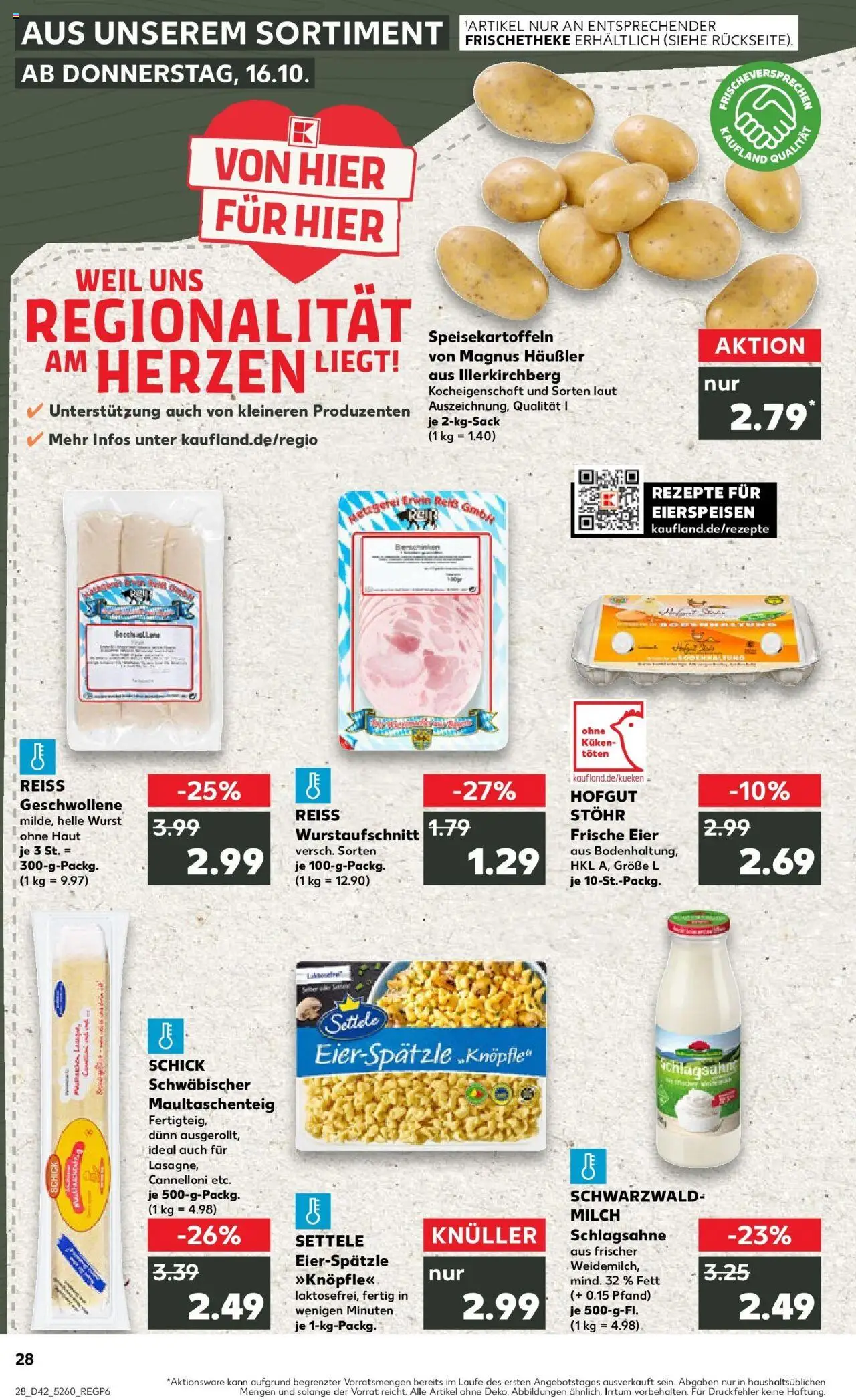 Kaufland prospekt Laupheim	 – gültig ab 15.10.2025 | Seite: 28 | Produkte: Schlagsahne, Milch, Eier, Wurst