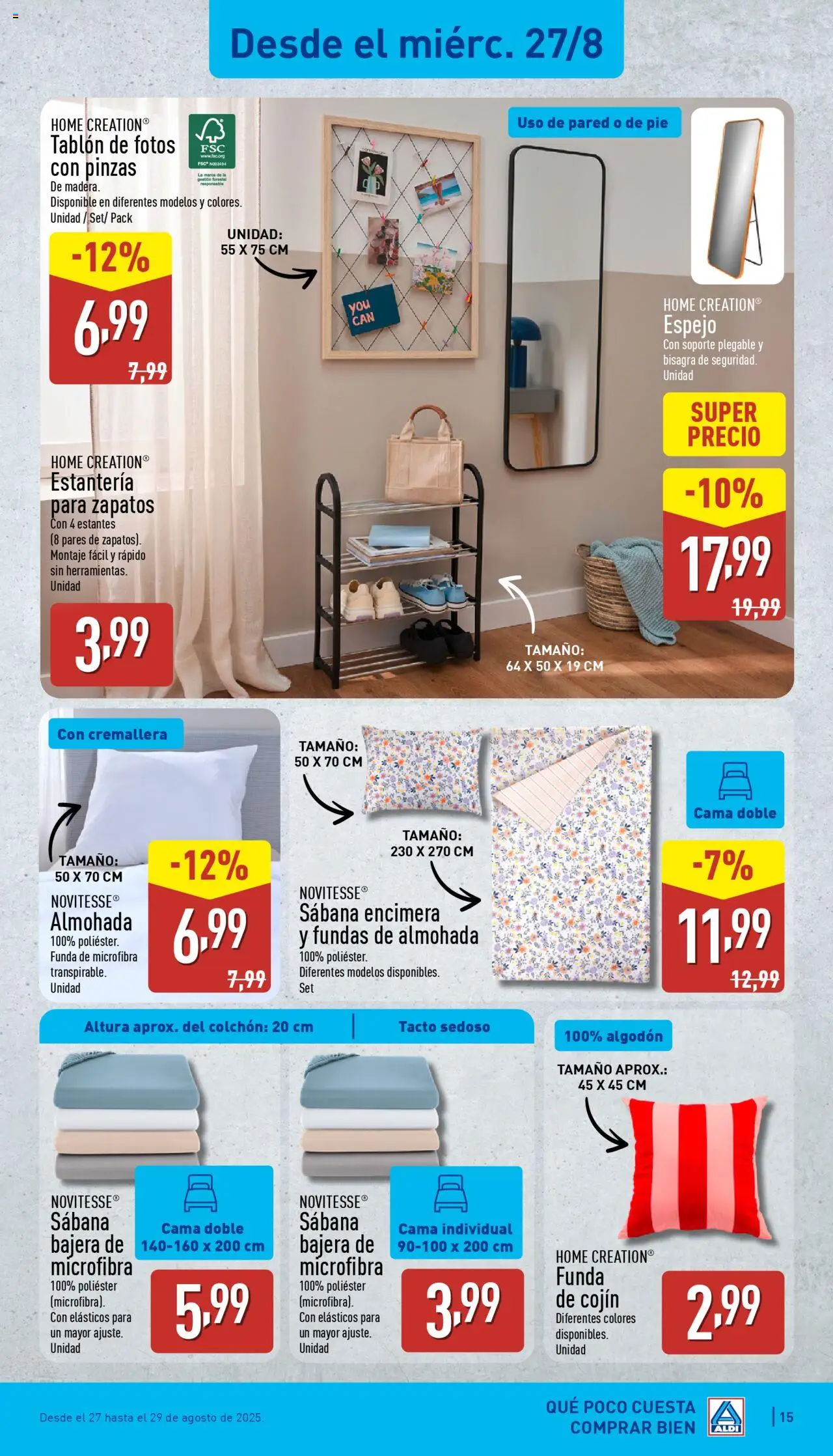 Aldi folleto Península │ válido desde el 25.08.2025 | Página: 15 | Productos: Funda, Funda de cojín, Cama, Cojín