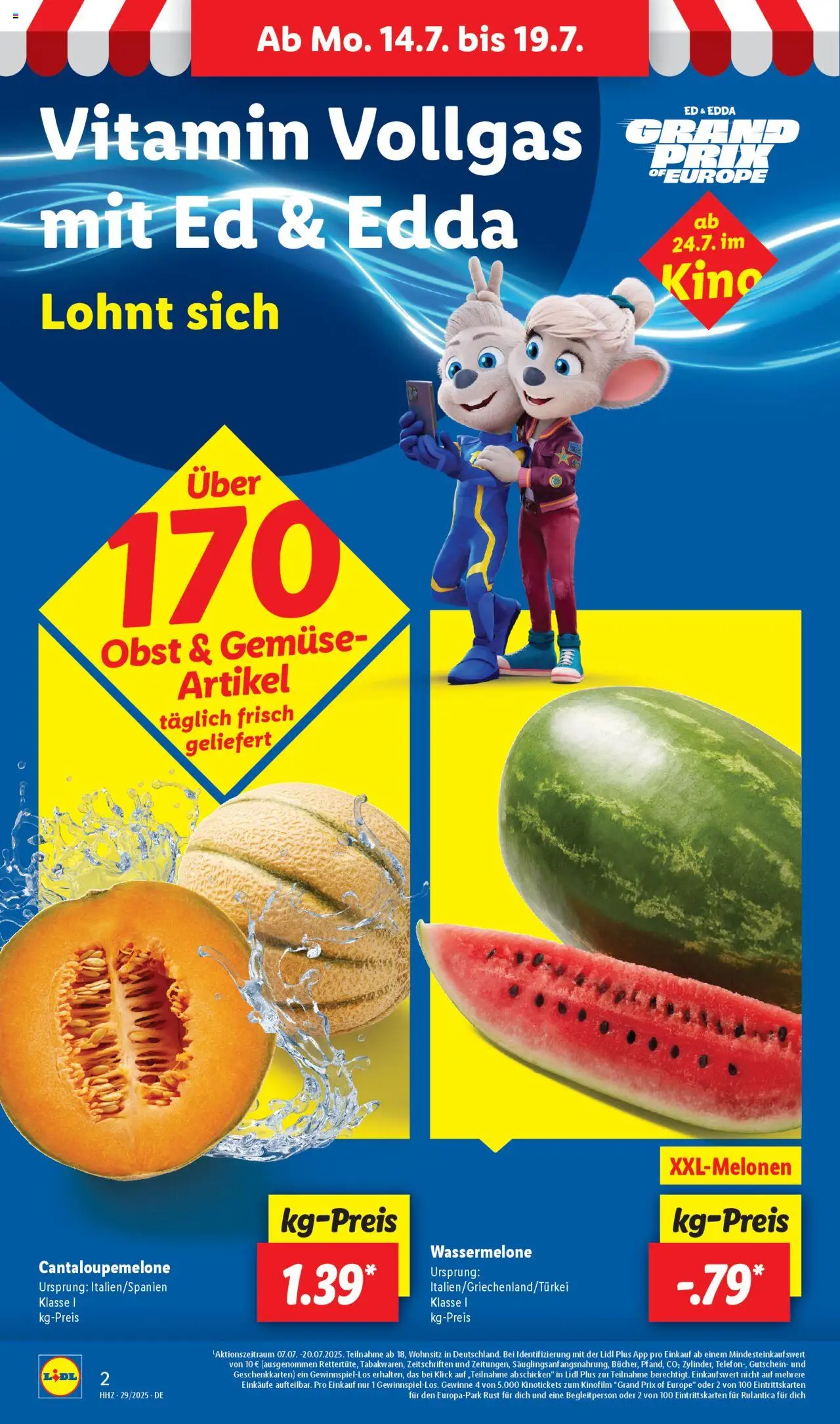 Lidl Prospekt Heppenheim - gültig ab dem 14.07.2025 | Seite: 2 | Produkte: Gemüse, Obst, Wassermelone