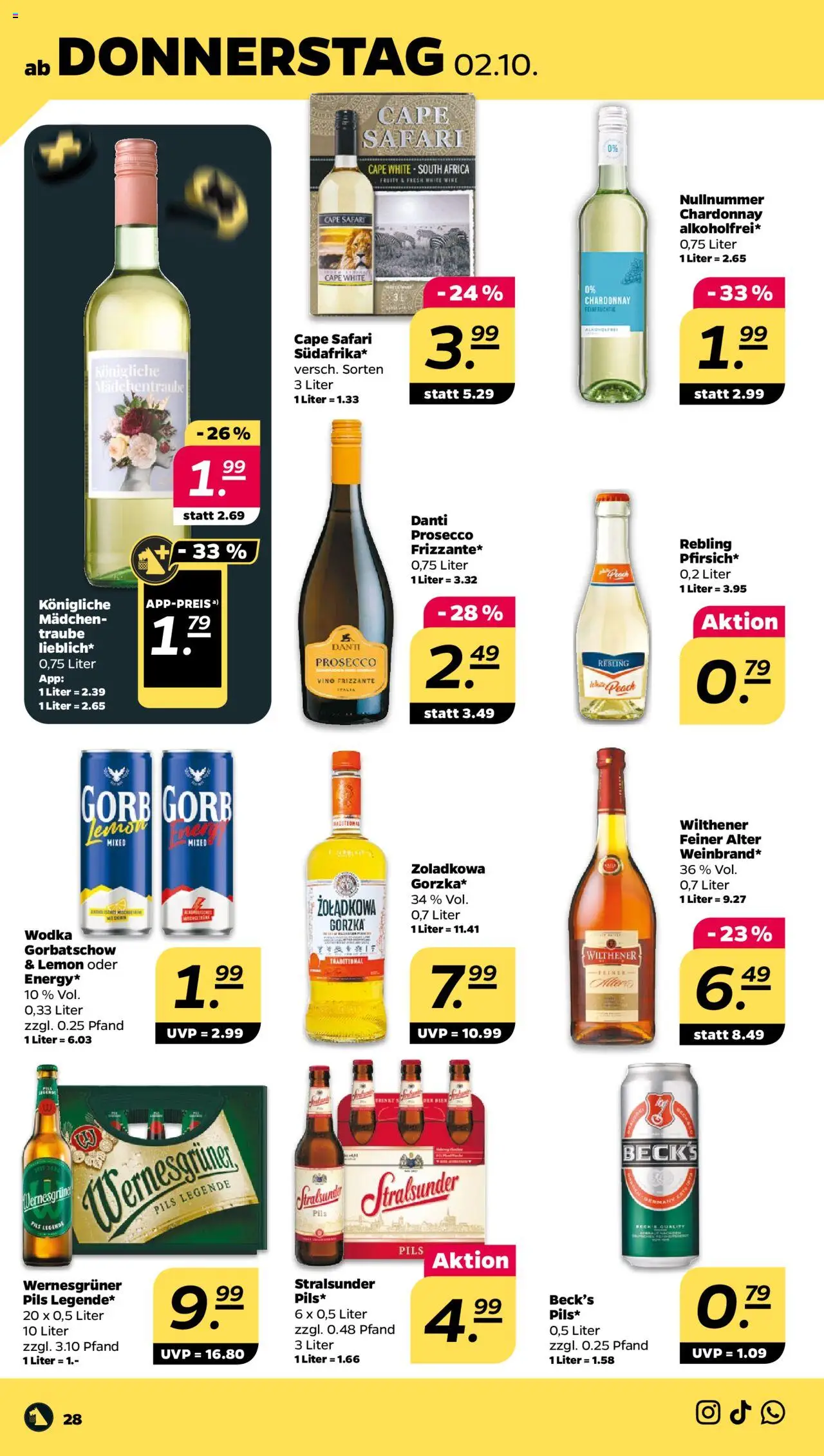 Netto Prospekt 	 – gültig ab 29.09.2025 | Seite: 28 | Produkte: Pils, Wernesgruner, Prosecco, Wodka