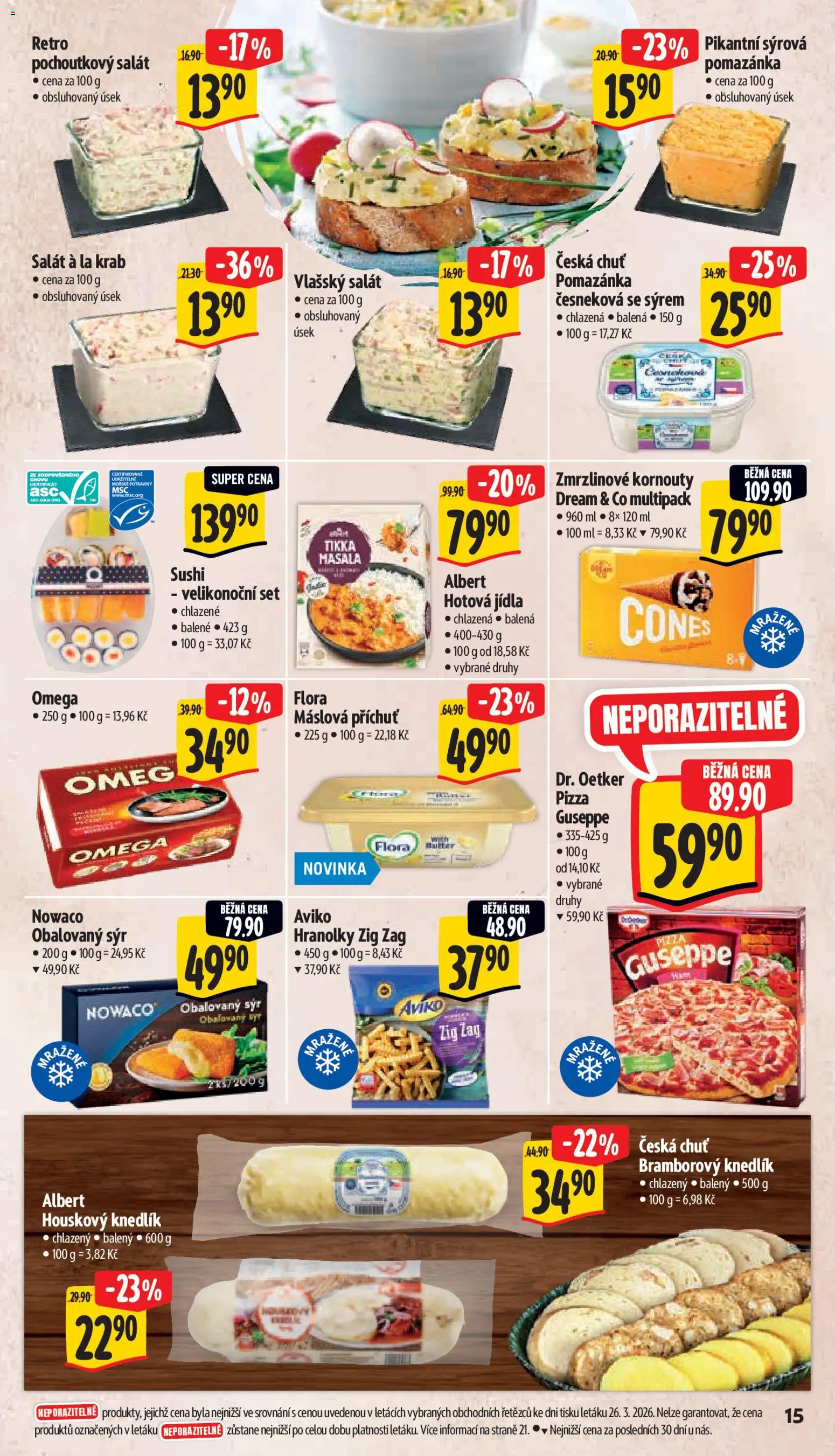 Albert leták - Supermarket od 01.04.2026 | Strana: 23 | Produkty: Sýr, Pizza, Hranolky, Zmrzlinové kornouty