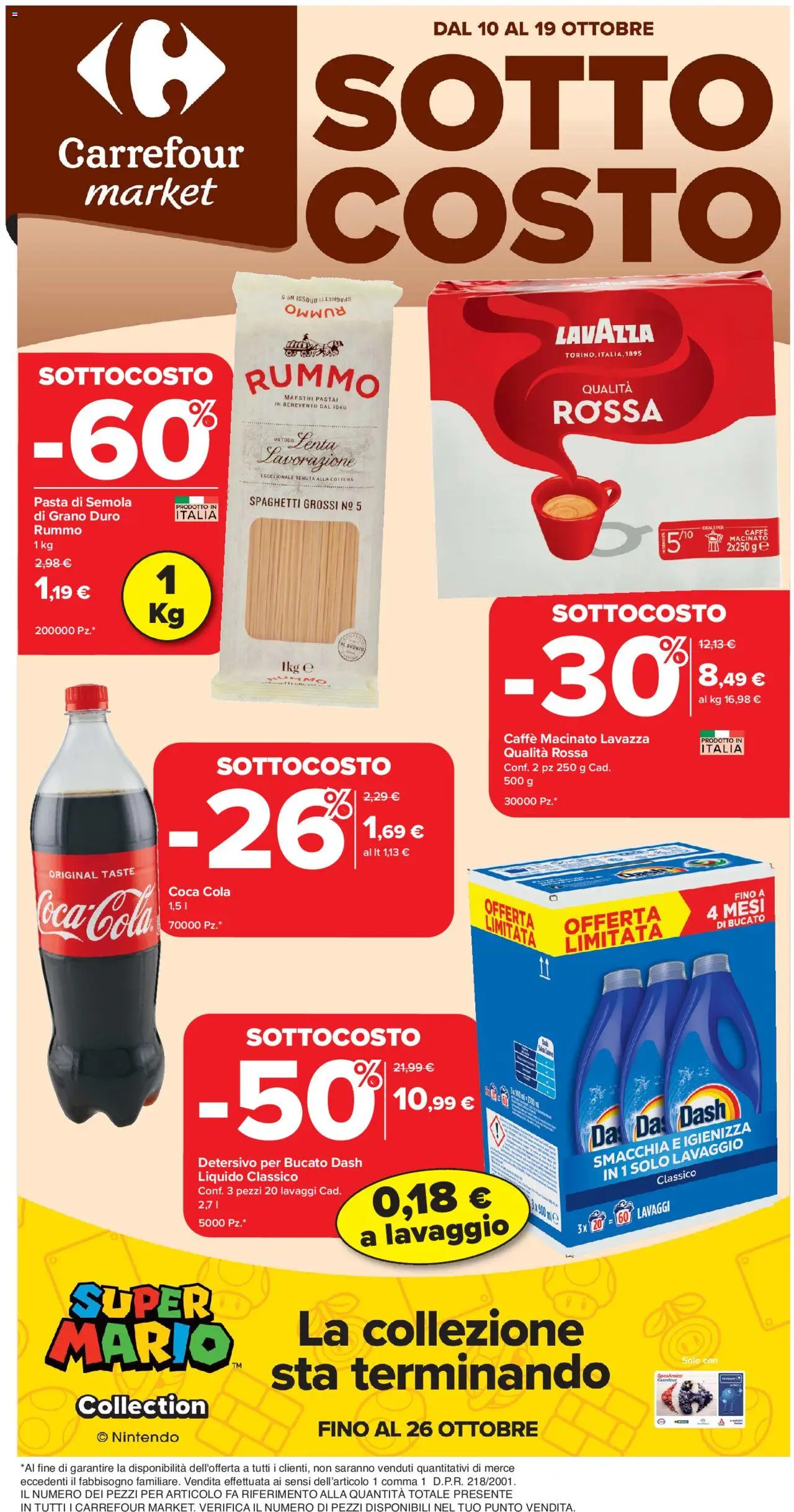 Volantino Carrefour del 10.10.2025 | Pagina: 1 | Prodotti: Pasta, Lavazza, Coca Cola, Macinato