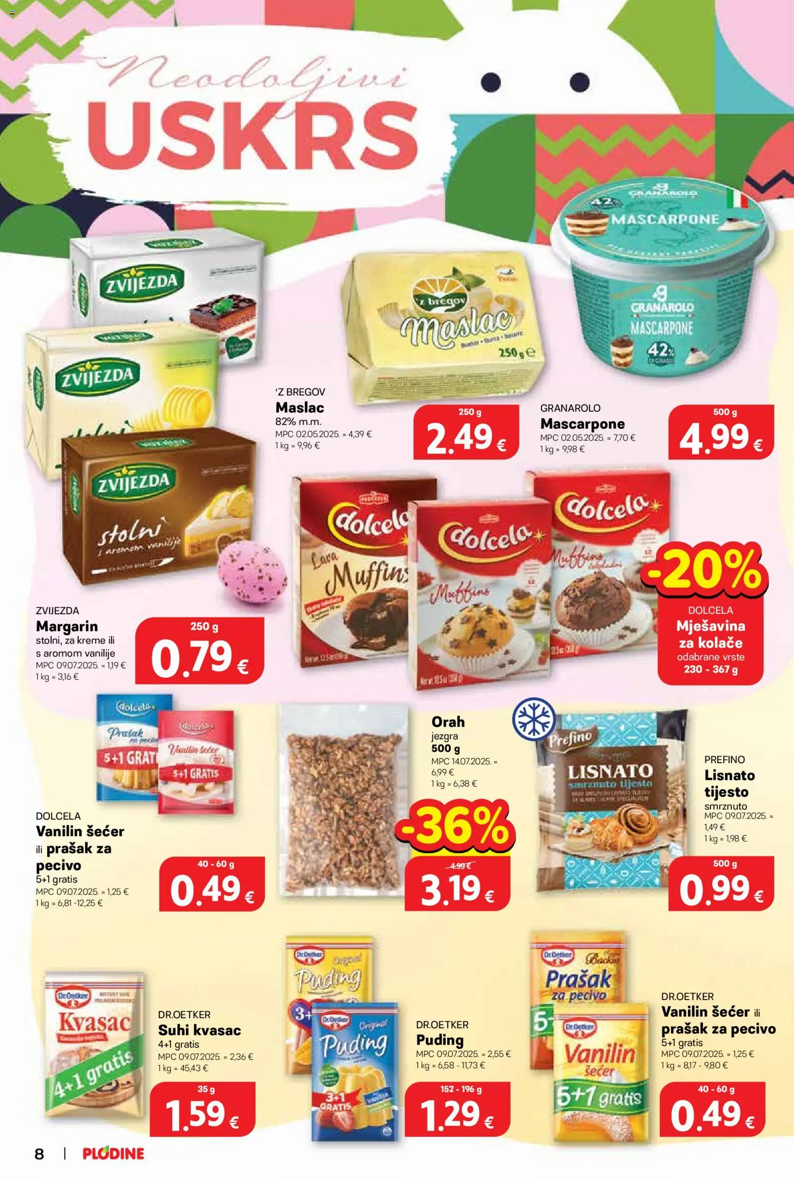 Plodine katalog | vrijedi od 25.03.2026 | Stranica: 8 | Proizvodi: Maslac, Margarin, Šećer, Pecivo