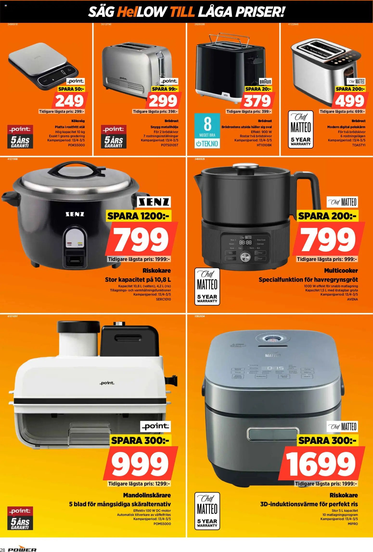 Power reklamblad aktuell från 13.04.2026 | Sida: 28 | Produkter: Brödrost, Såg, Ris, Riskokare