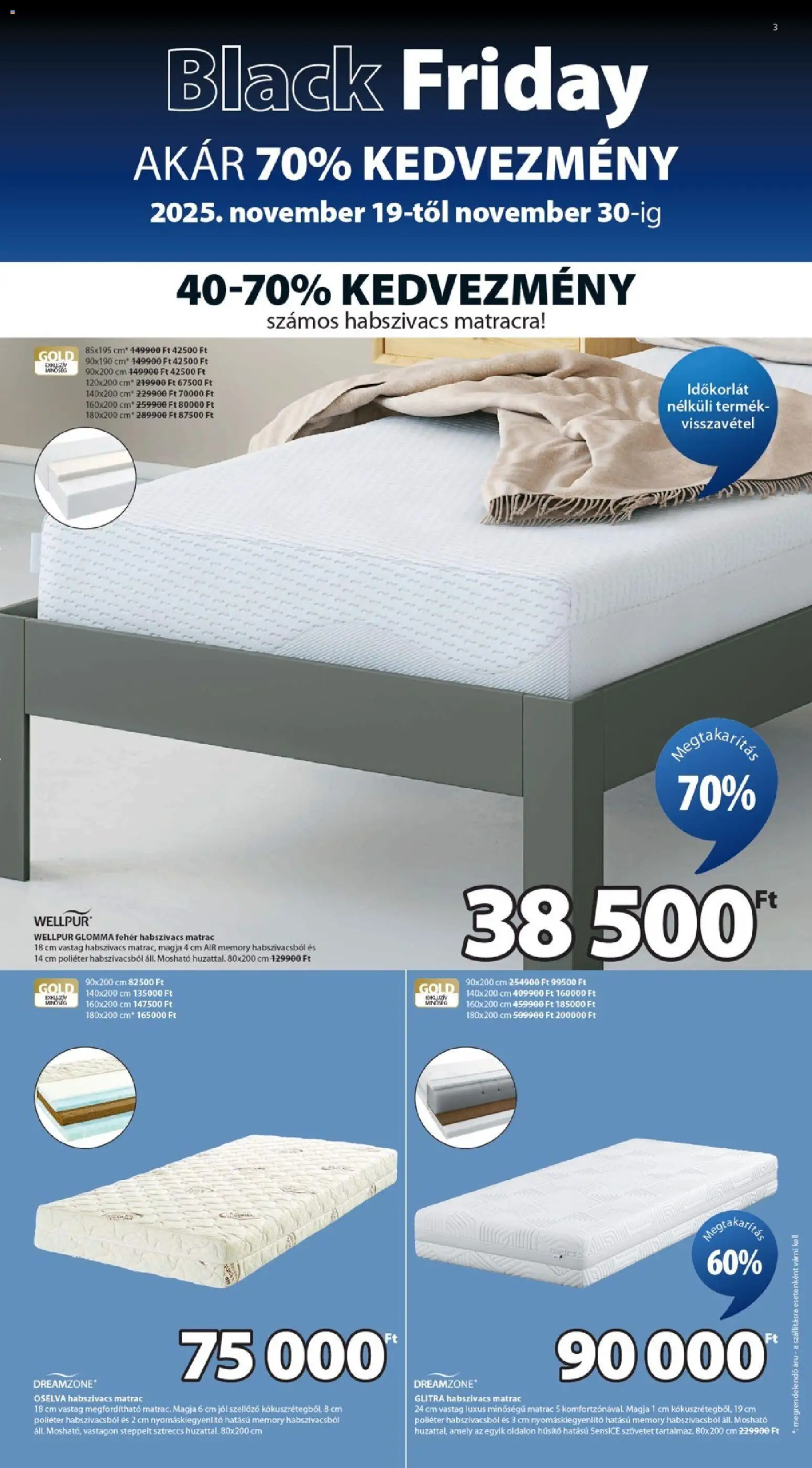 JYSK akciós ujság - amely érvényes a következő dátumtól: 19.11.2025 | Oldal: 3 | Termékek: Matrac