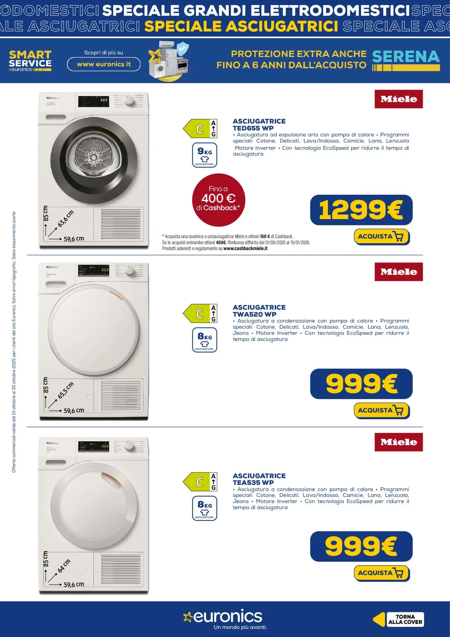 Volantino Euronics del 10.10.2025 | Pagina: 4 | Prodotti: Lavatrice, Asciugatrice, Miele, Lenzuola