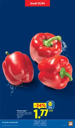 LIDL - Prévisualisation de Poivron rouge, Le filet de 500 g (1 kg = 3,54 €) avec Lidl Plus au lieu de 2,69 € (1 kg = 5,38 €) Catégorie 1 valide à partir de 23.04.2026 | Page: 5