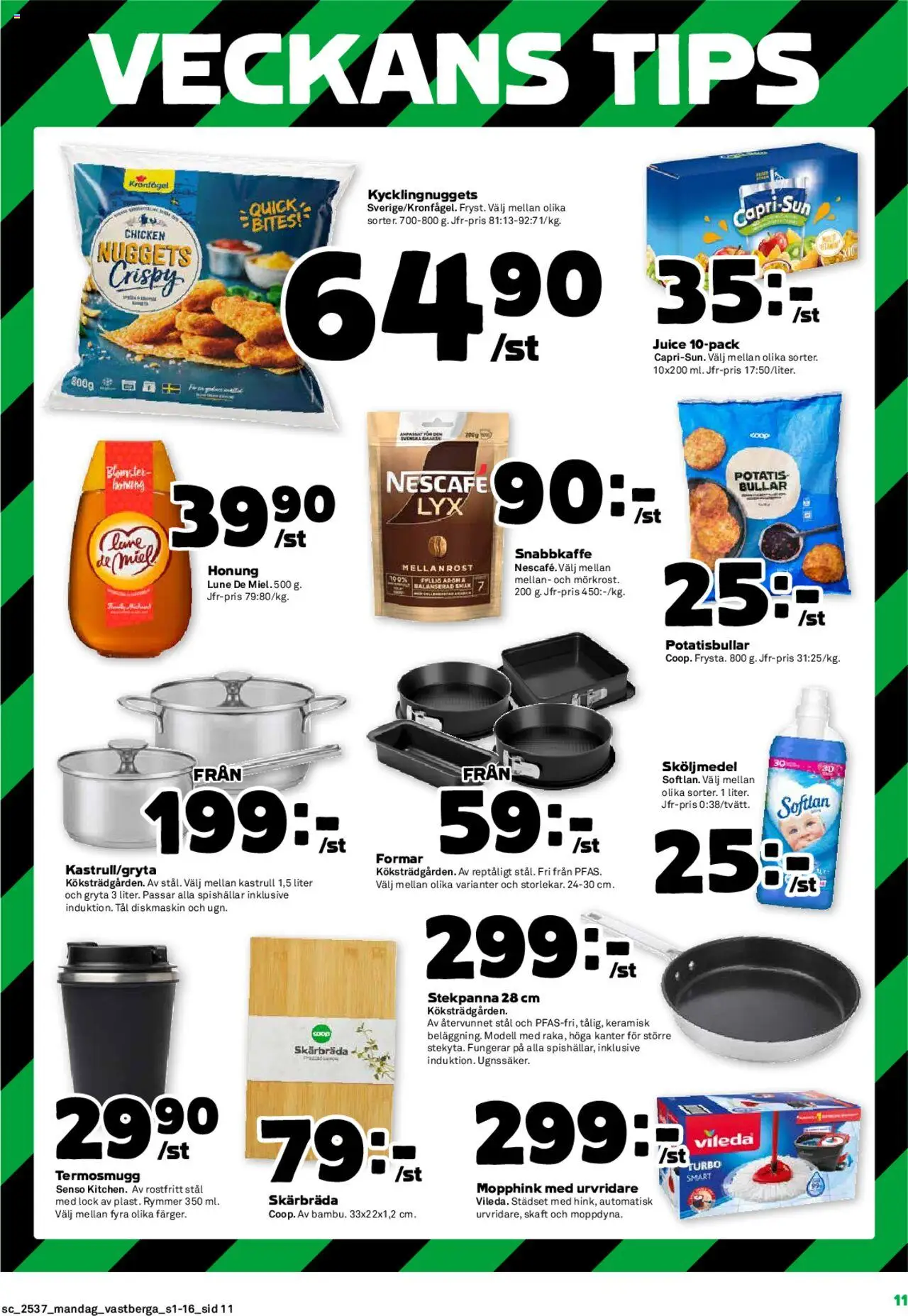 Coop Forum reklamblad aktuell från 08.09.2025 | Sida: 11 | Produkter: Diskmaskin, Sköljmedel, Potatisbullar, Juice