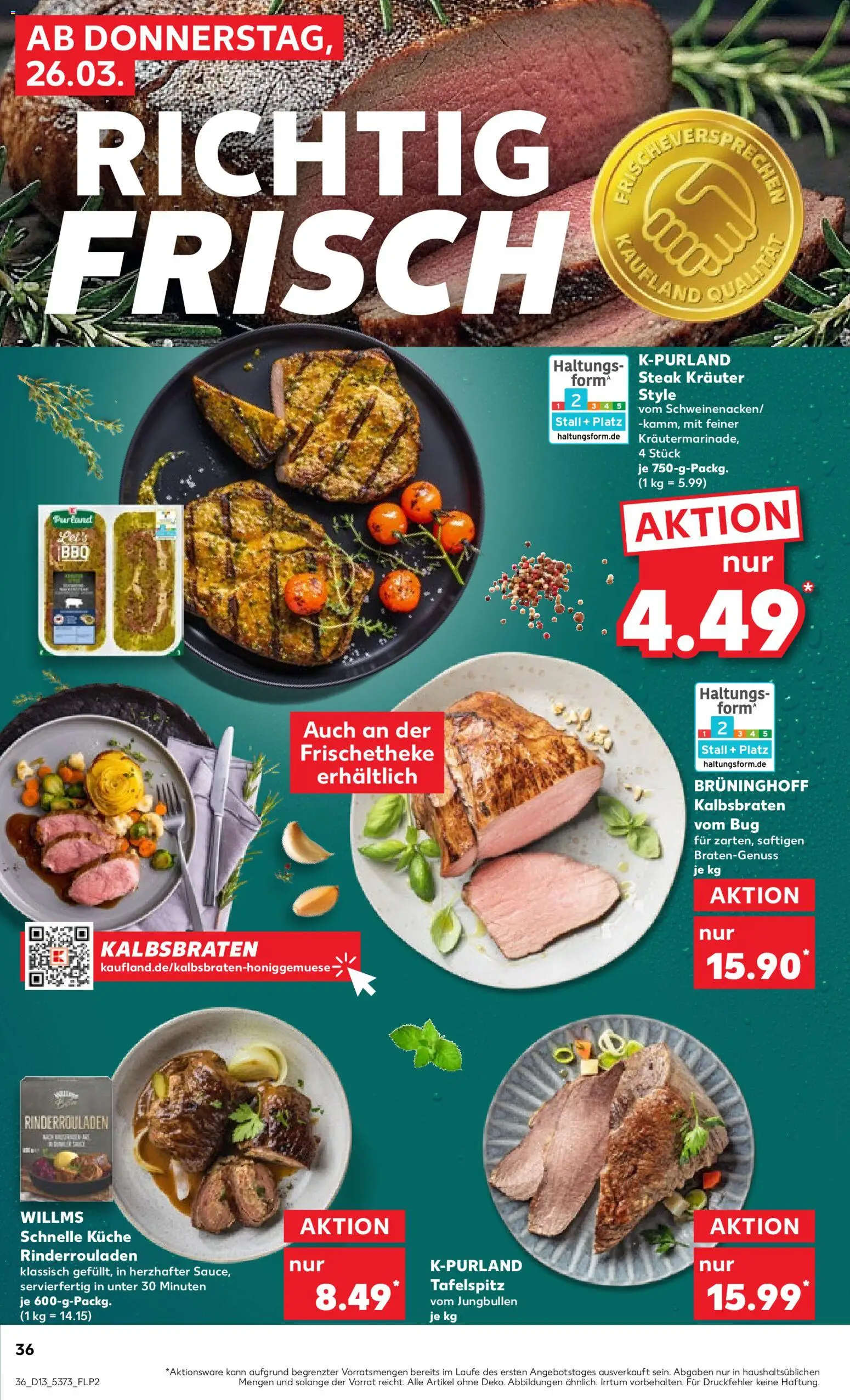 Kaufland Prospekt Hamburg	 – gültig ab 26.03.2026 | Seite: 36 | Produkte: Rinderrouladen, Tafelspitz, Küche, Steak