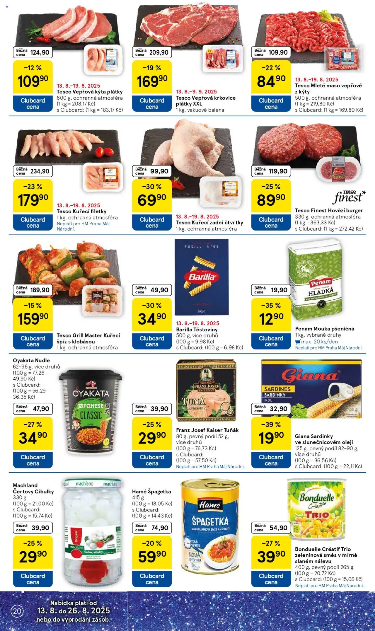 Tesco leták - Hypermarket od 13.08.2025 | Strana: 20 | Produkty: Špíz, Hovězí burger, Sardinky, Vepřová Kýta