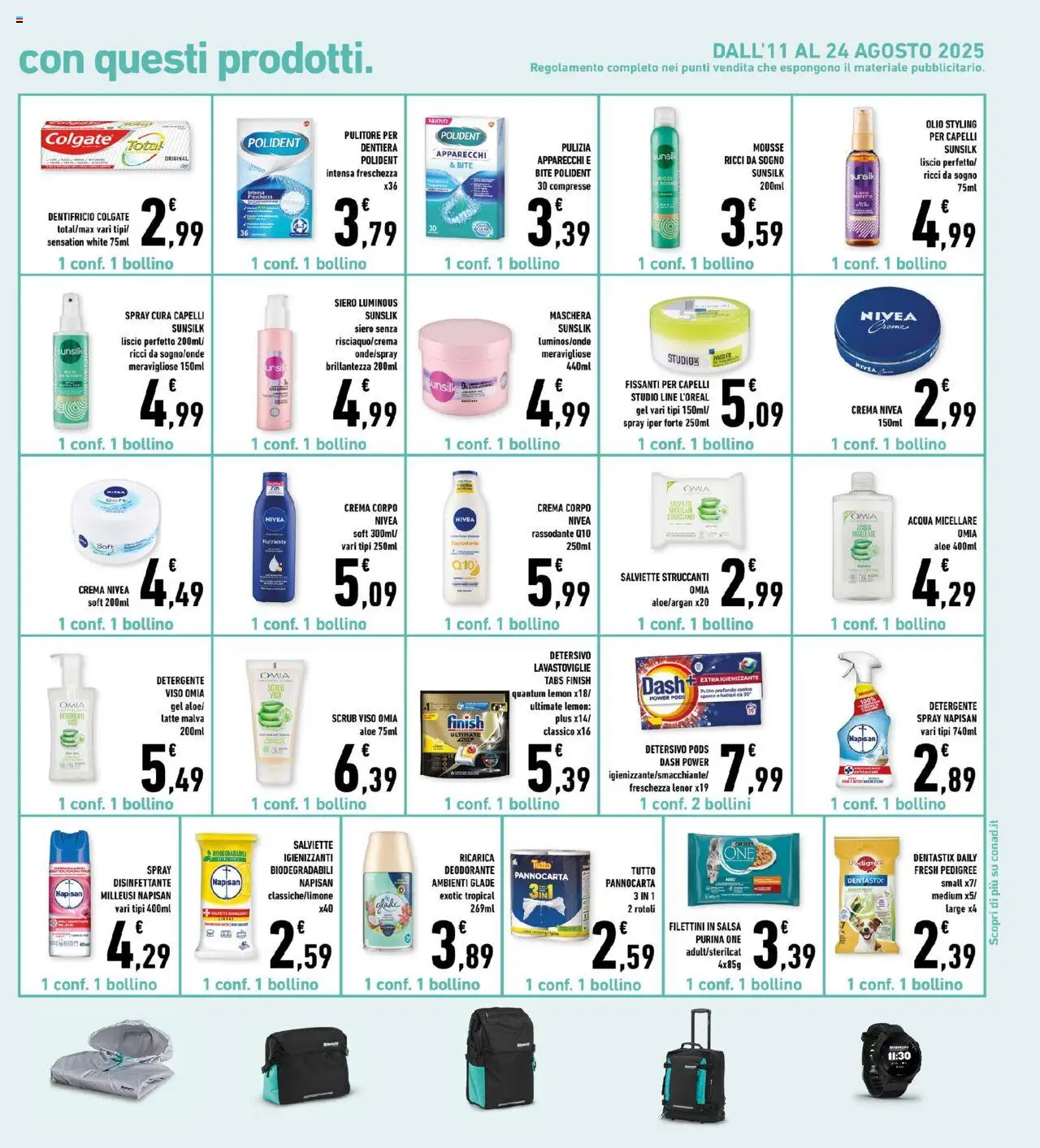 Volantino Conad del 13.08.2025 | Pagina: 25 | Prodotti: Salviette struccanti, Salviette igienizzanti, Salsa, Latte