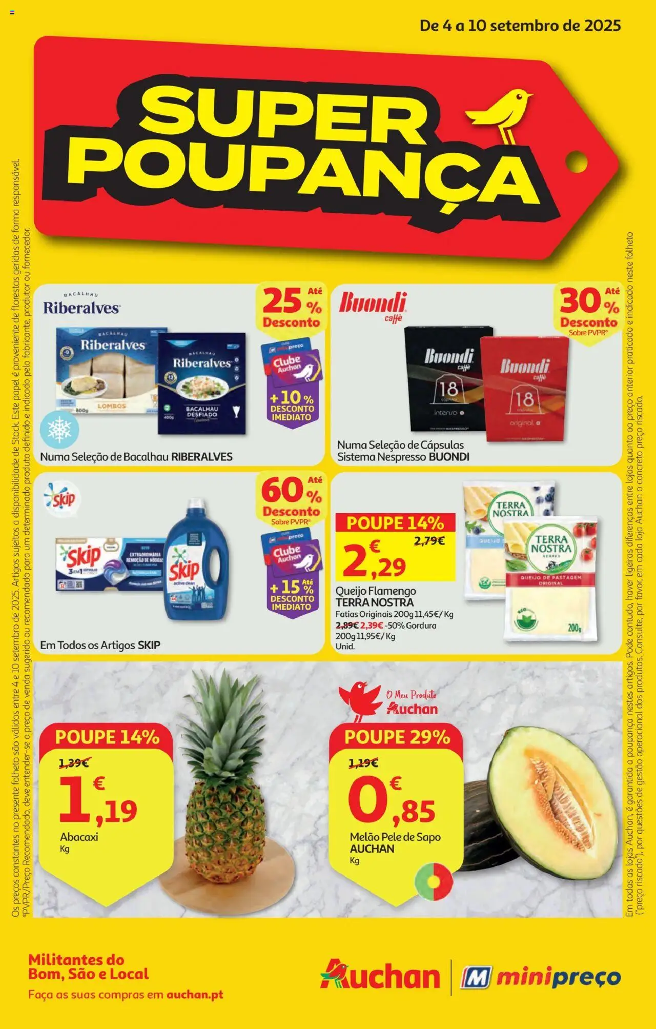 Minipreço folheto │ válido de 04.09.2025 | Página: 1 | Produtos: Faca, Bacalhau, Nespresso, Abacaxi