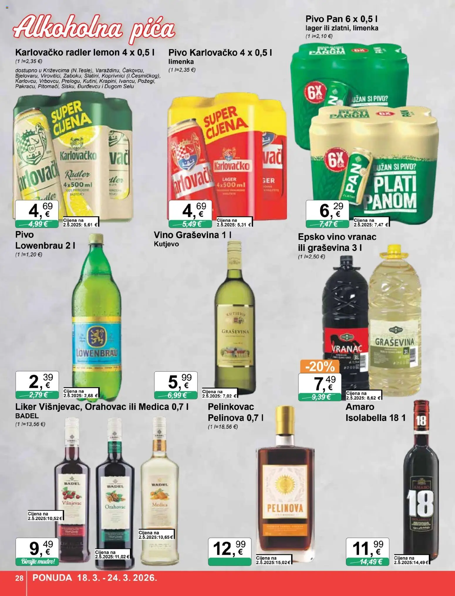 KTC katalog | vrijedi od 18.03.2026 | Stranica: 28 | Proizvodi: Pica, Karlovačko, Vino, Liker