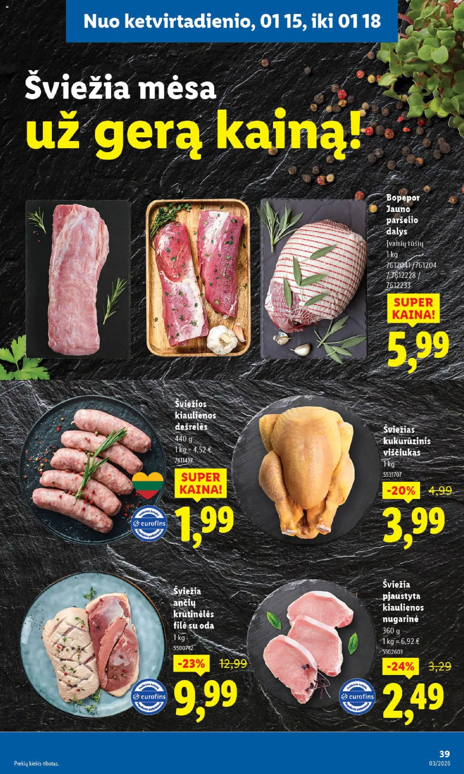 LIDL akcijos nuo 12.01.2026 | Puslapis: 33 | Prekių: Kiaulienos, Dešrelės, Viščiukas