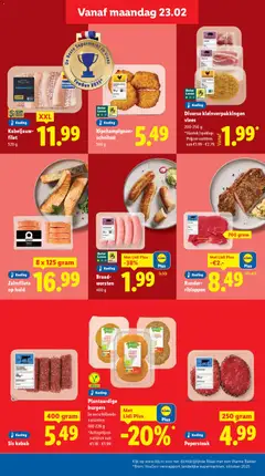 Diverse kleinverpakkingen vlees, Diverse kleinverpakkingen vlees, 200-250 g *Slavink/speklap. Prijzen variëren van €1.99 - €2.79. - Voorbeeld van een folder van Lidl, geldig van 23.02.2026 | Pagina: 9 | Producten: Kisperec, Steak, Schnitzel, Kip