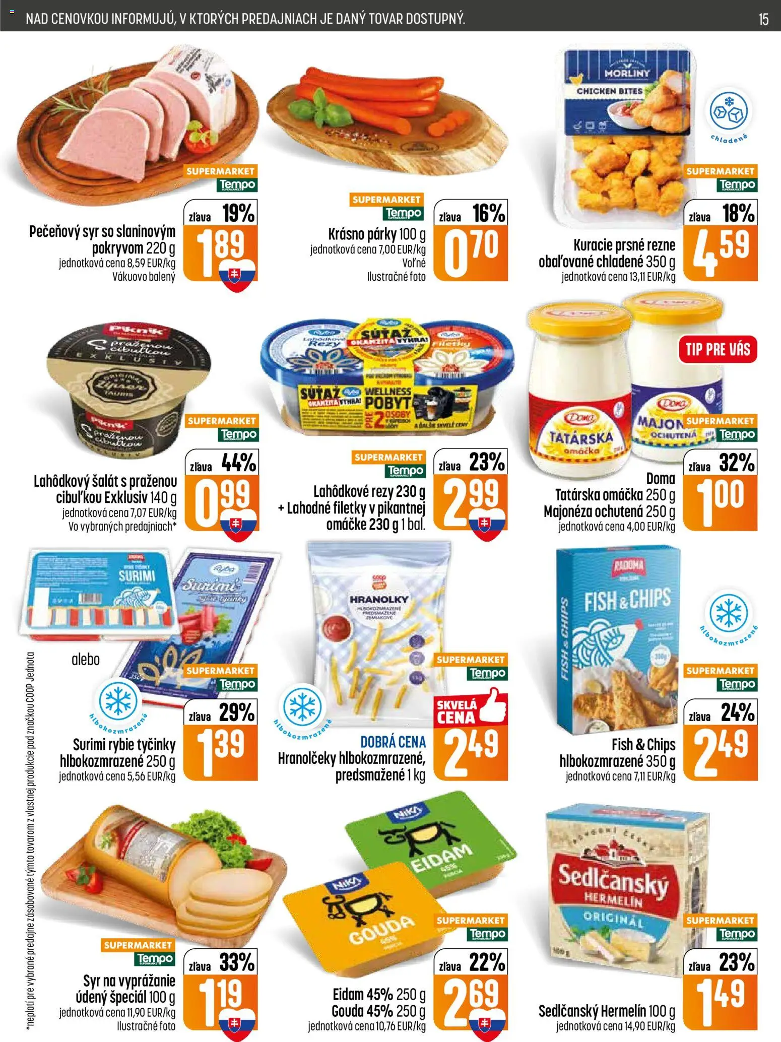 Nové COOP Jednota akcie – leták je platný od 26.02.2026 | Strana: 15 | Produkty: Syr, Šalát, Omáčka, Párky