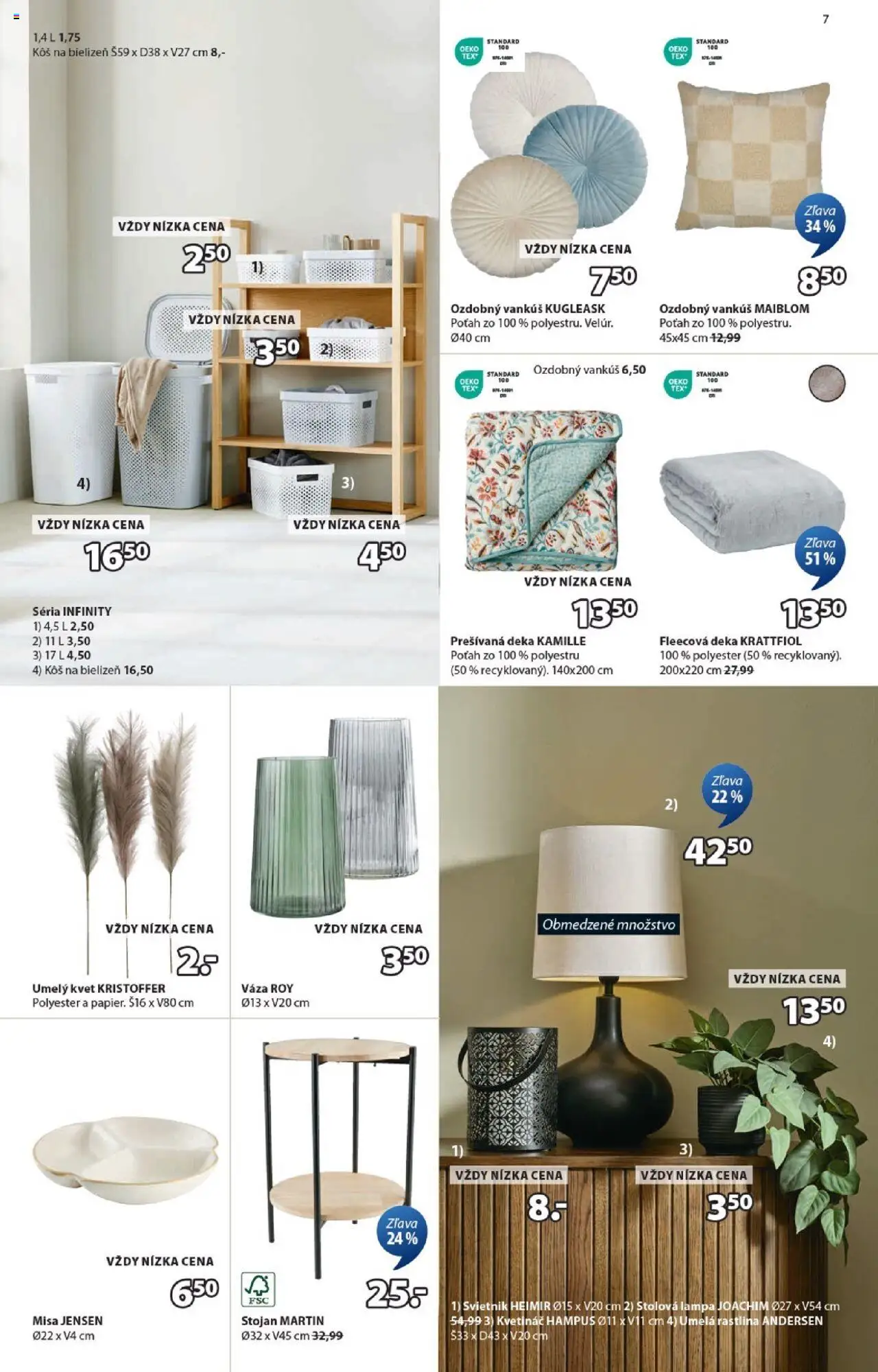 Nové JYSK akcie – leták je platný od 24.09.2025 | Strana: 7 | Produkty: Vankúš, Lampa, Kôš na bielizeň, Stolová lampa