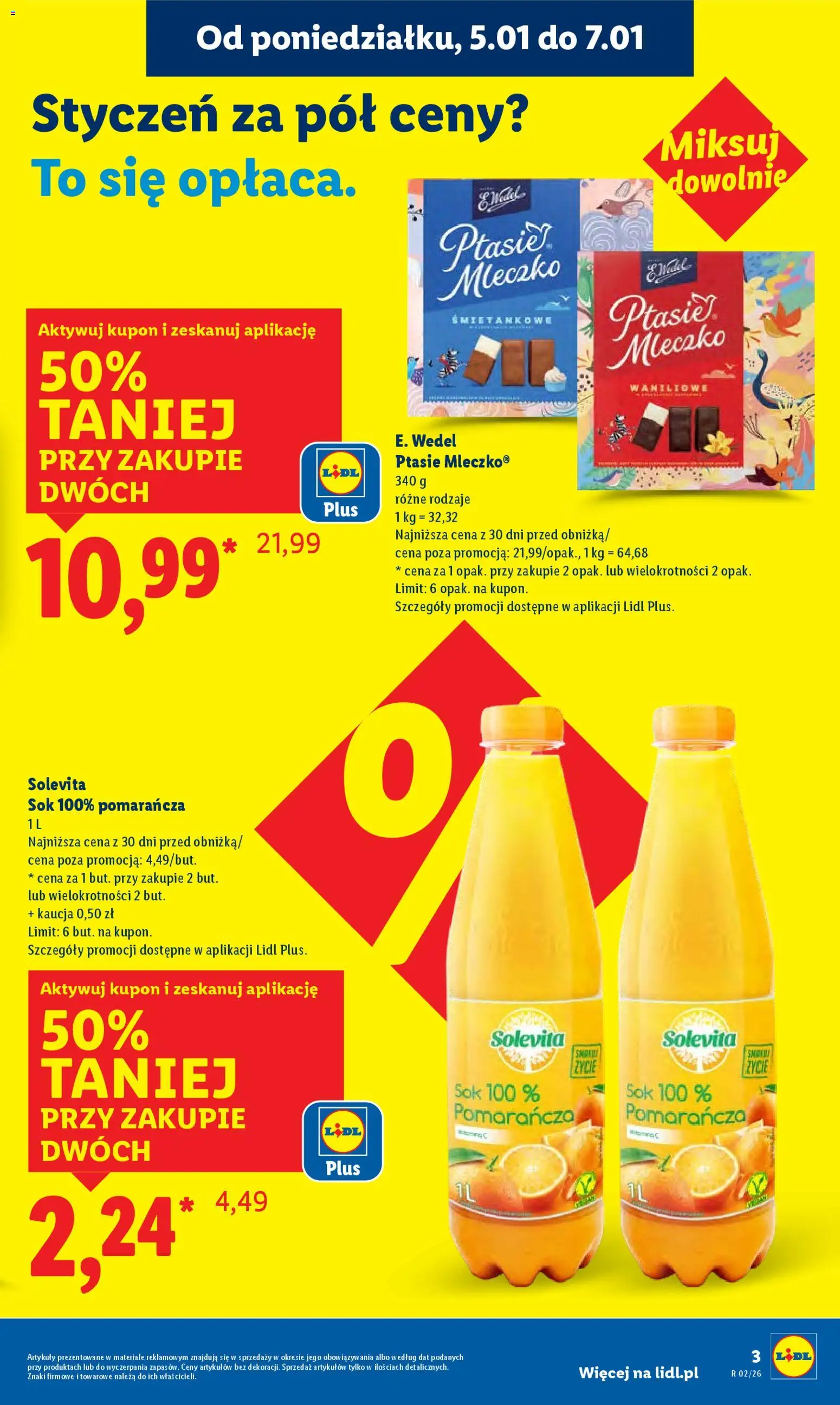 Lidl Gazetka od 05.01.2026 | Strona: 3 | Produkty: Ptasie mleczko, Sok
