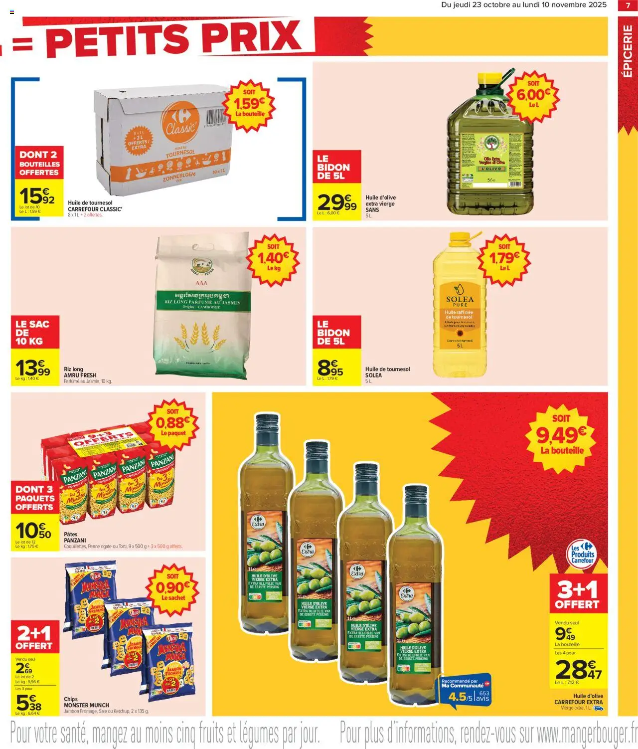 {H1} | Page: 9 | Produits: Huile d'olive vierge, Huile de tournesol, Jambon, Riz