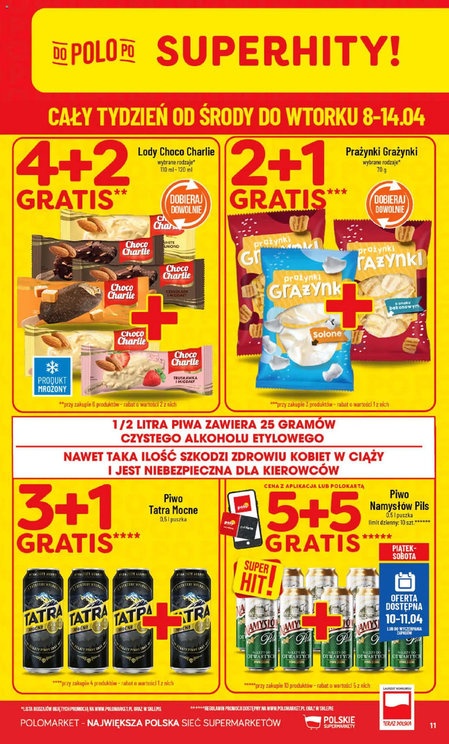 POLOmarket gazetka od 08.04.2026 | Strona: 11 | Produkty: Czekolada, Piwo, Lody