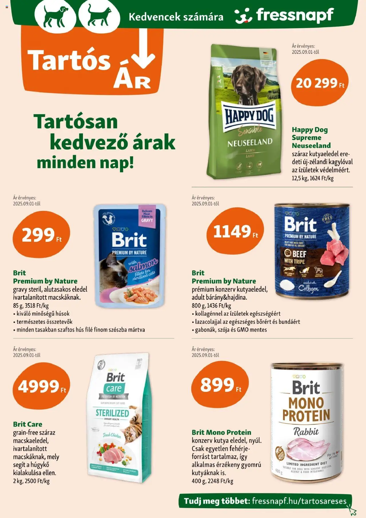 Fressnapf akciós ujság - amely érvényes a következő dátumtól: 09.10.2025 | Oldal: 4 | Termékek: Hús, Kutyaeledel, Protein, Fehérje