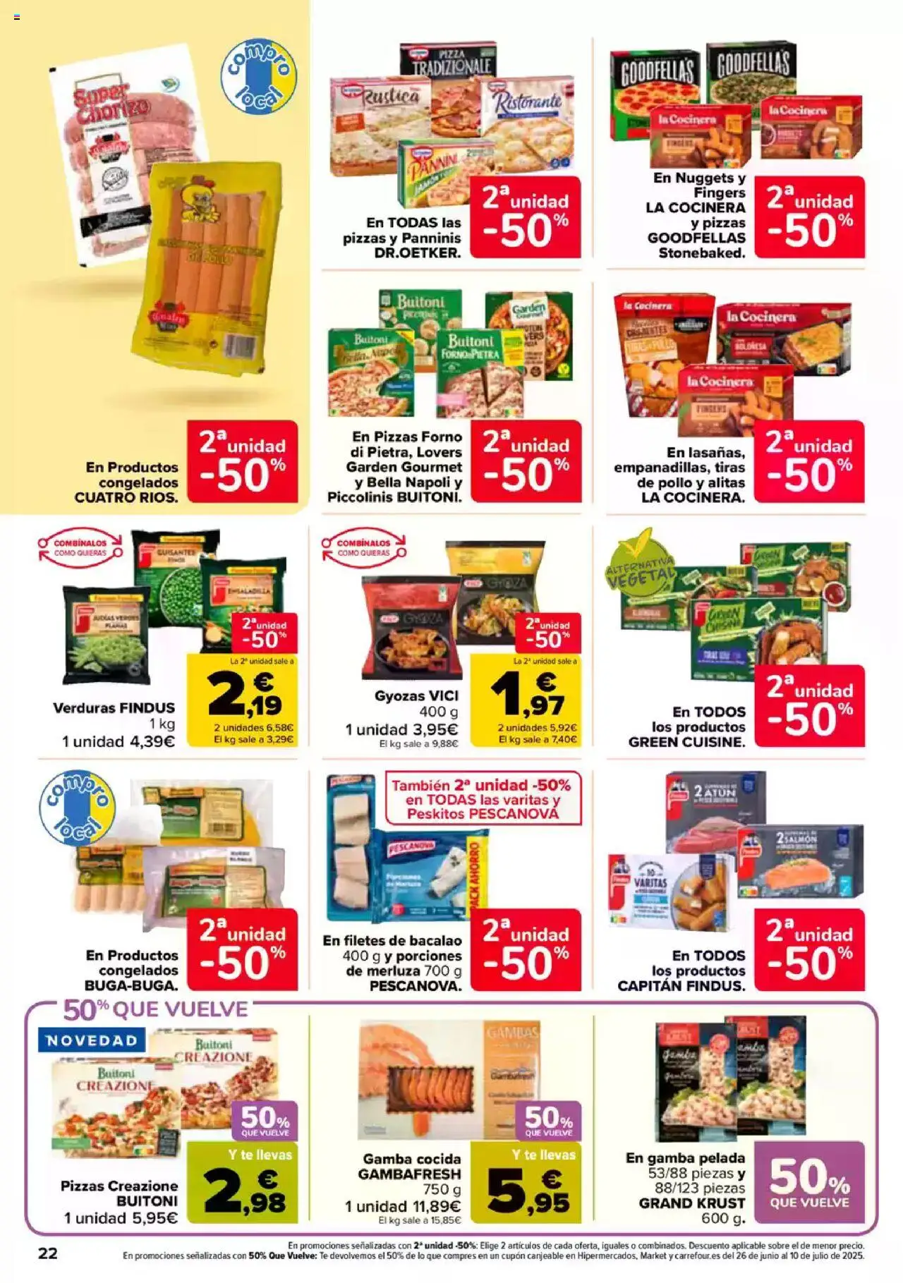 Carrefour folleto │ válido desde el 09.06.2025 | Página: 22 | Productos: Pizza, Té, Gamba, Nuggets