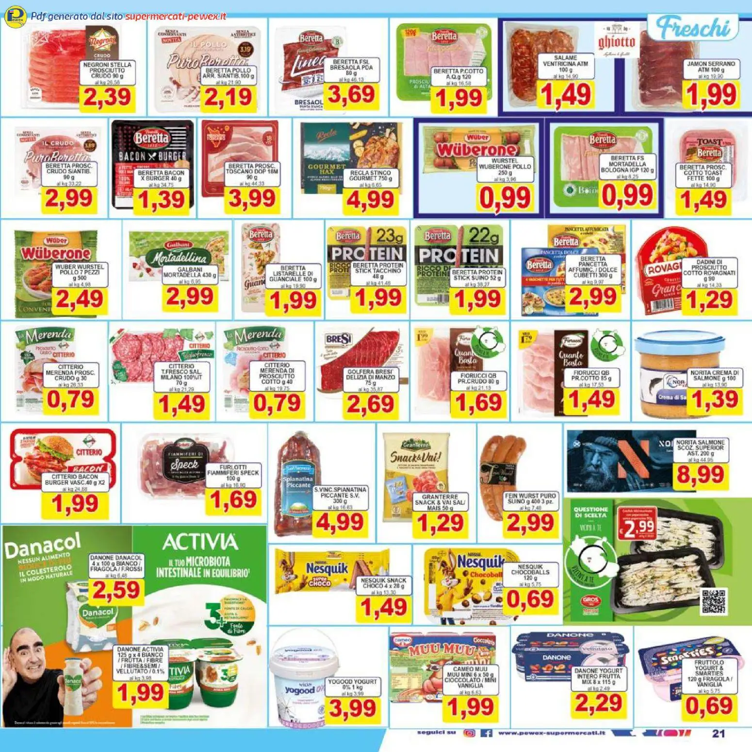 Volantino Pewex del 16.01.2026 | Pagina: 21 | Prodotti: Speck, Yogurt, Pollo, Salmone