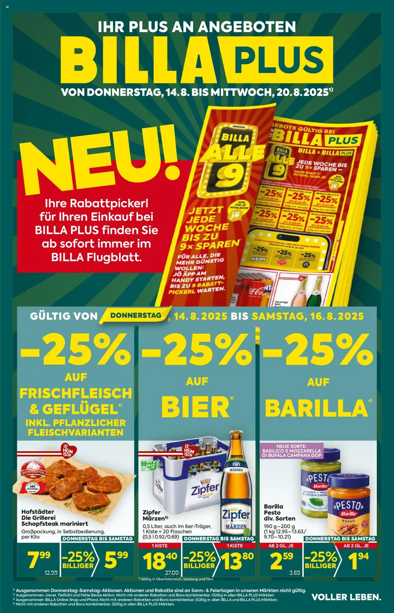 Billa Plus Flugblatt - Tirol gültig ab 14.08.2025 | Seite: 1 | Produkte: Bier