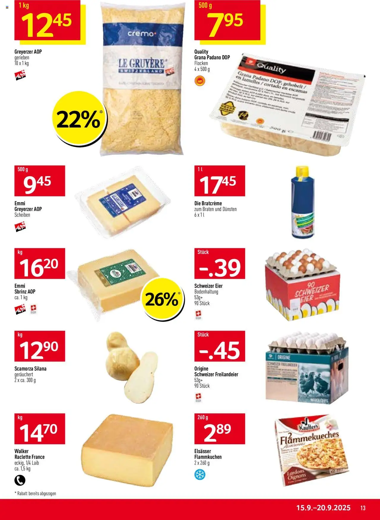 Prodega Aktionen – gültig ab 15.09.2025 | Seite: 13 | Produkte: Eier, Flocken, Raclette