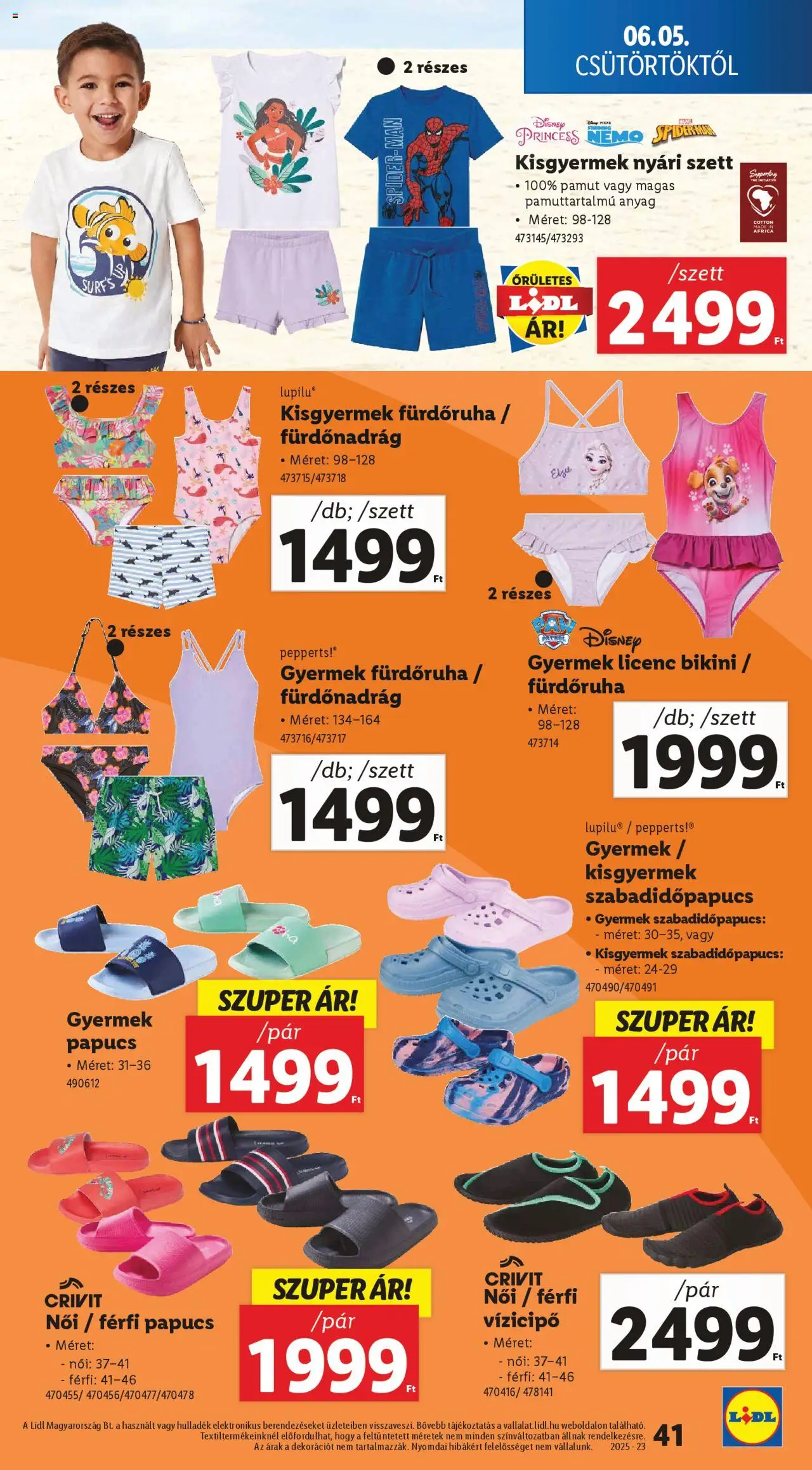Lidl akciós ujság - amely érvényes a következő dátumtól: 05.06.2025 | Oldal: 41 | Termékek: Papucs, Bikini, Vizicipő, Fürdőruha