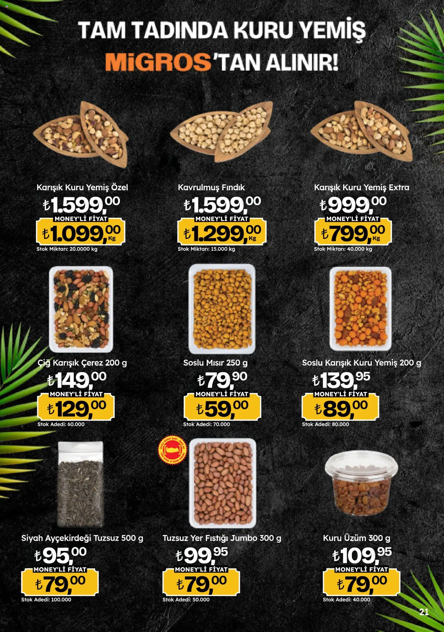 Migros Katalog - Migroskop - 16.04.2026 tarihinden itibaren geçerlidir | Sayfa: 21 | Ürünler: Fındık, Yer fıstığı, Üzüm, Mısır