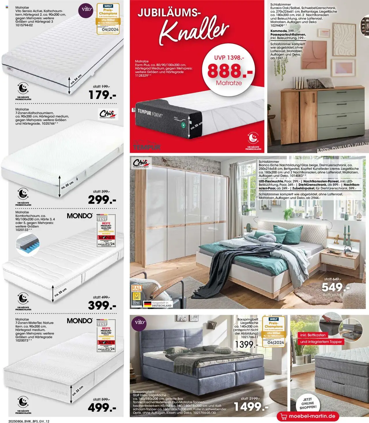 Möbel Martin Prospekt 	 - gültig ab dem 06.08.2025 | Seite: 12 | Produkte: Matratze, Topper, Box, Chili