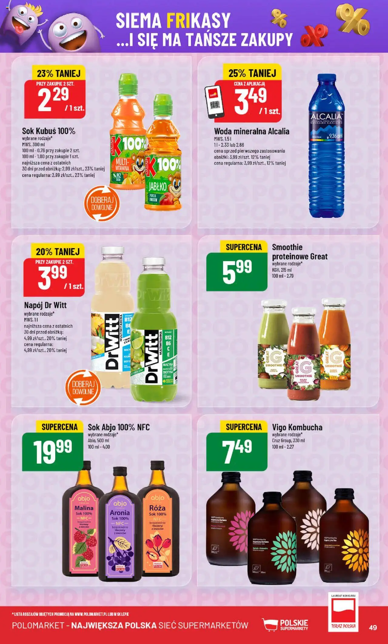 POLOmarket Gazetka od 04.06.2025 | Strona: 49 | Produkty: Smoothie, Sok, Kombucha, Woda