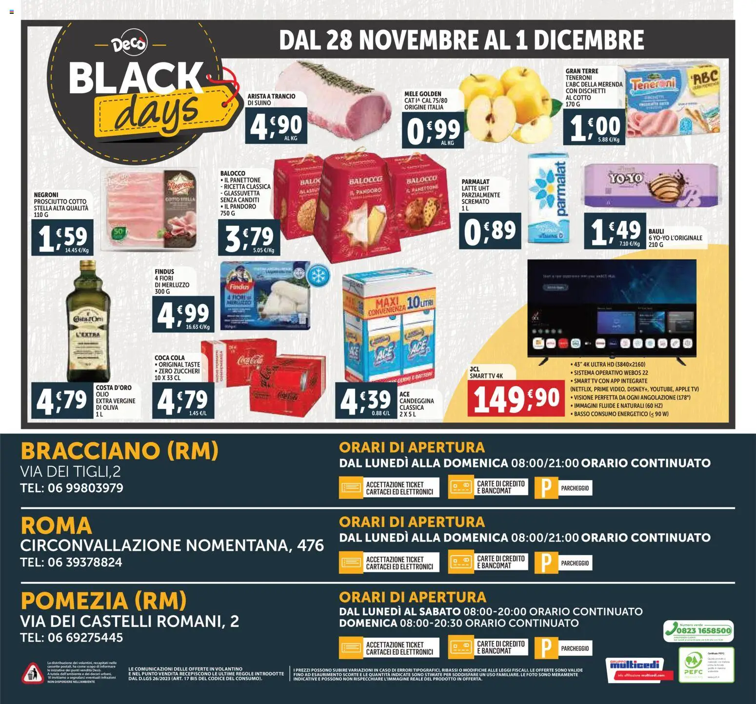 Volantino Decò del 20.11.2025 | Pagina: 20 | Prodotti: smart TV, Latte, Panettone, Coca Cola