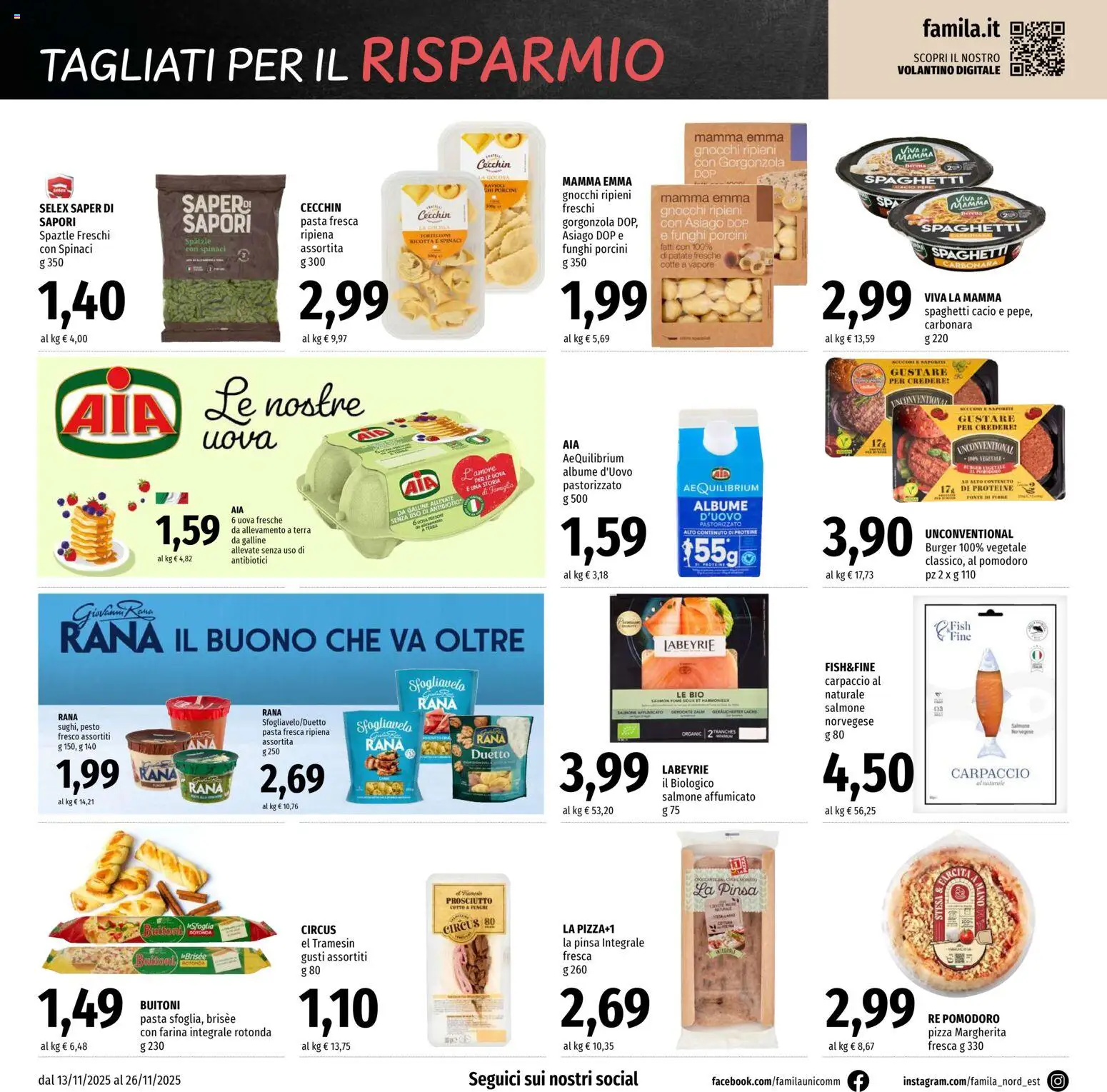 Volantino Famila del 13.11.2025 | Pagina: 8 | Prodotti: Salmone affumicato, Salmone, Patate, Pomodoro