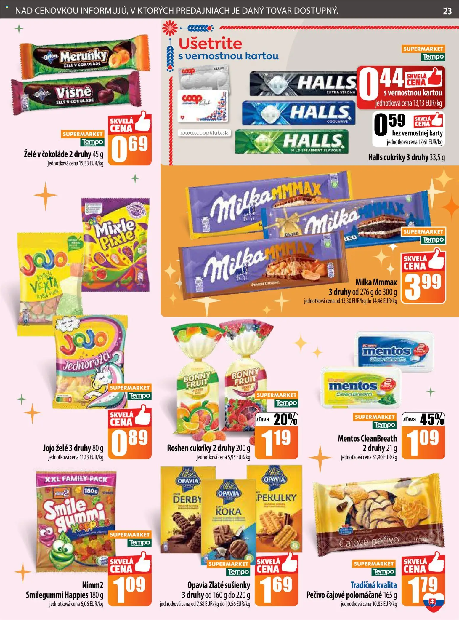 Nové COOP Jednota akcie – leták je platný od 11.12.2025 | Strana: 23 | Produkty: Cukríky, Milka, Višne