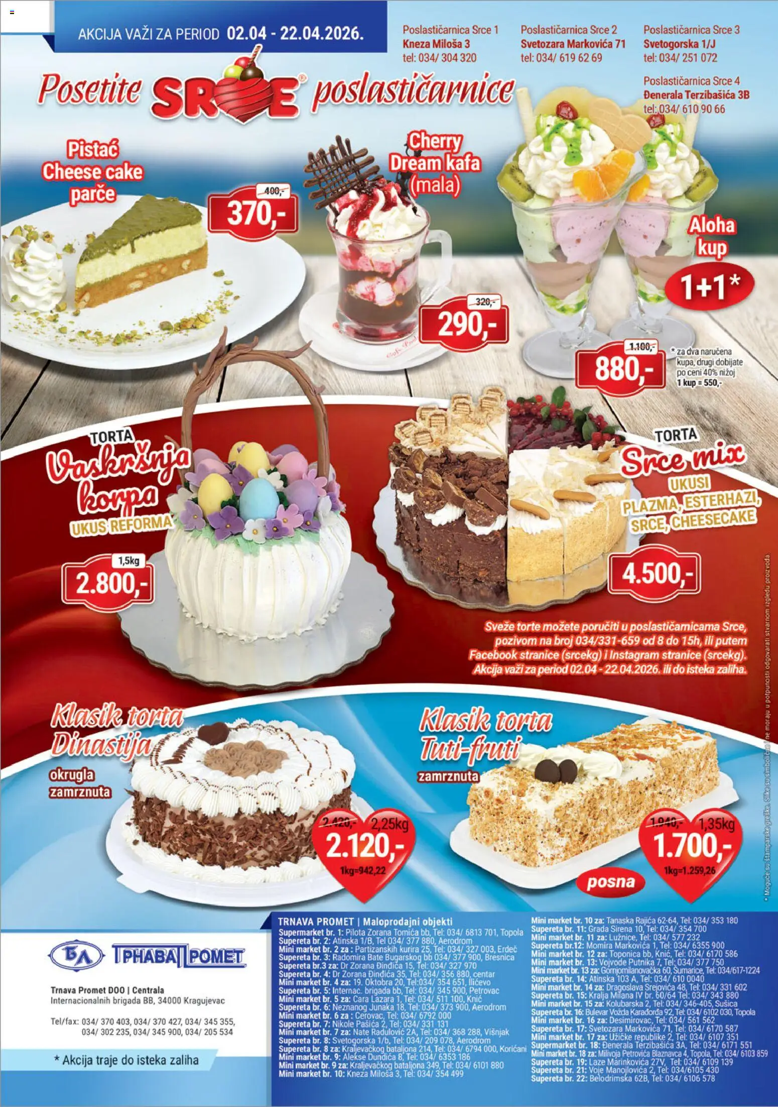 Trnava Promet katalog - važi od 02.04.2026 | Strana: 32 | Proizvode: Korpa, Cheesecake, Kafa, Torta