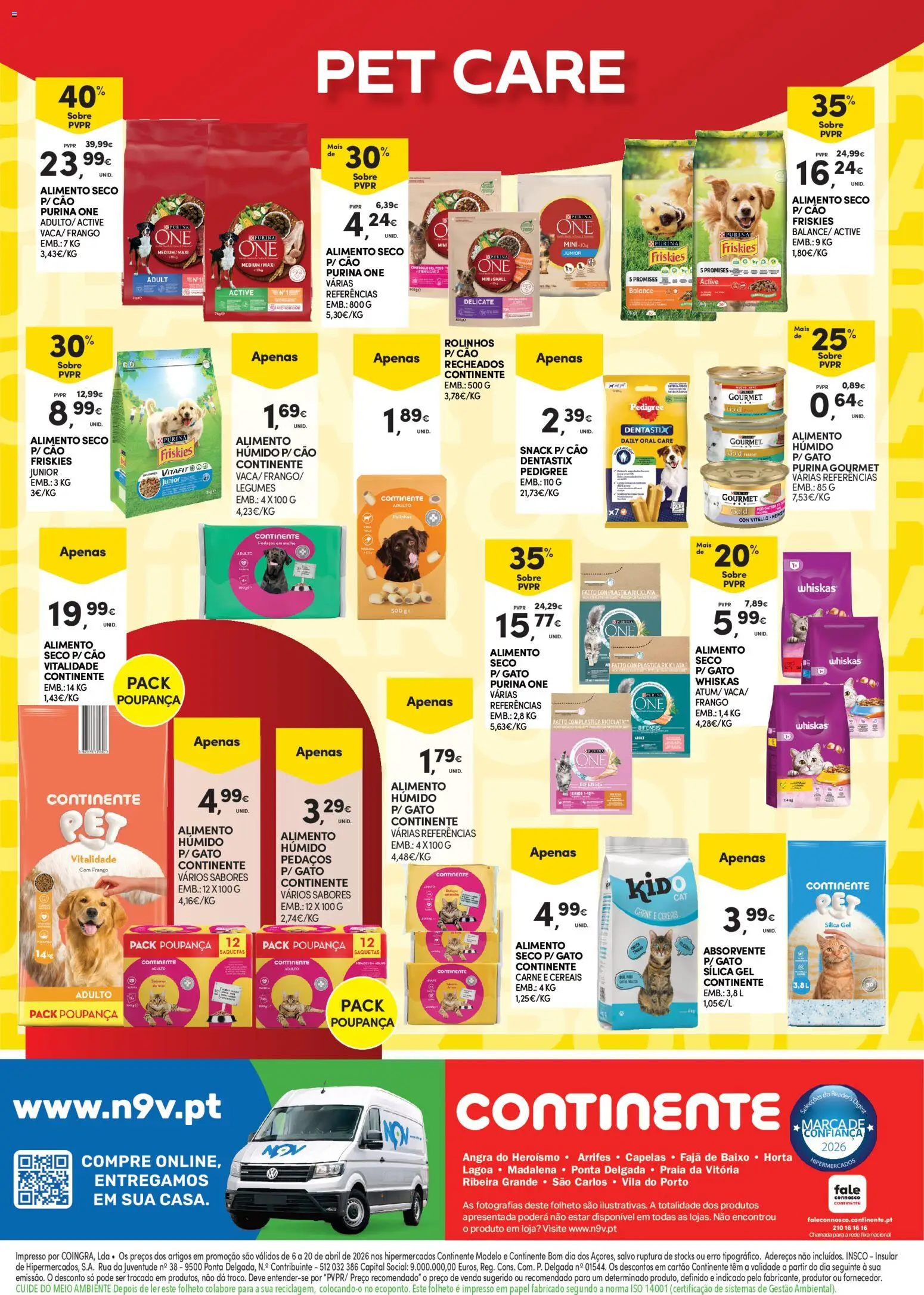 Continente - Açores Poupança para todos │ válido de 06.04.2026 | Página: 20 | Produtos: Purina one, Frango, Carne, Cereais