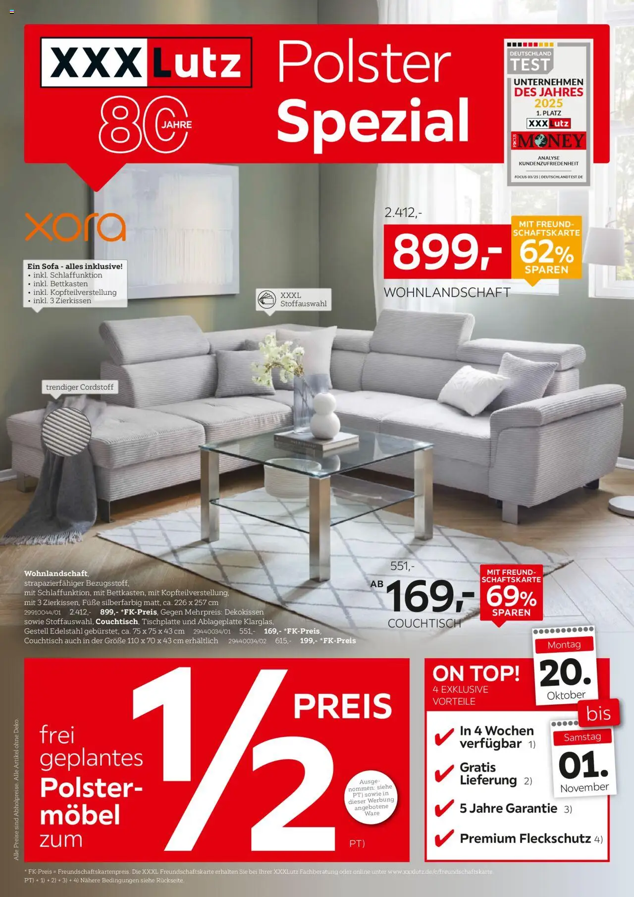 XXXL Lutz Polster Spezial – gültig ab 12.10.2025 | Seite: 1 | Produkte: Top, Wohnlandschaft, Sofa, Couchtisch
